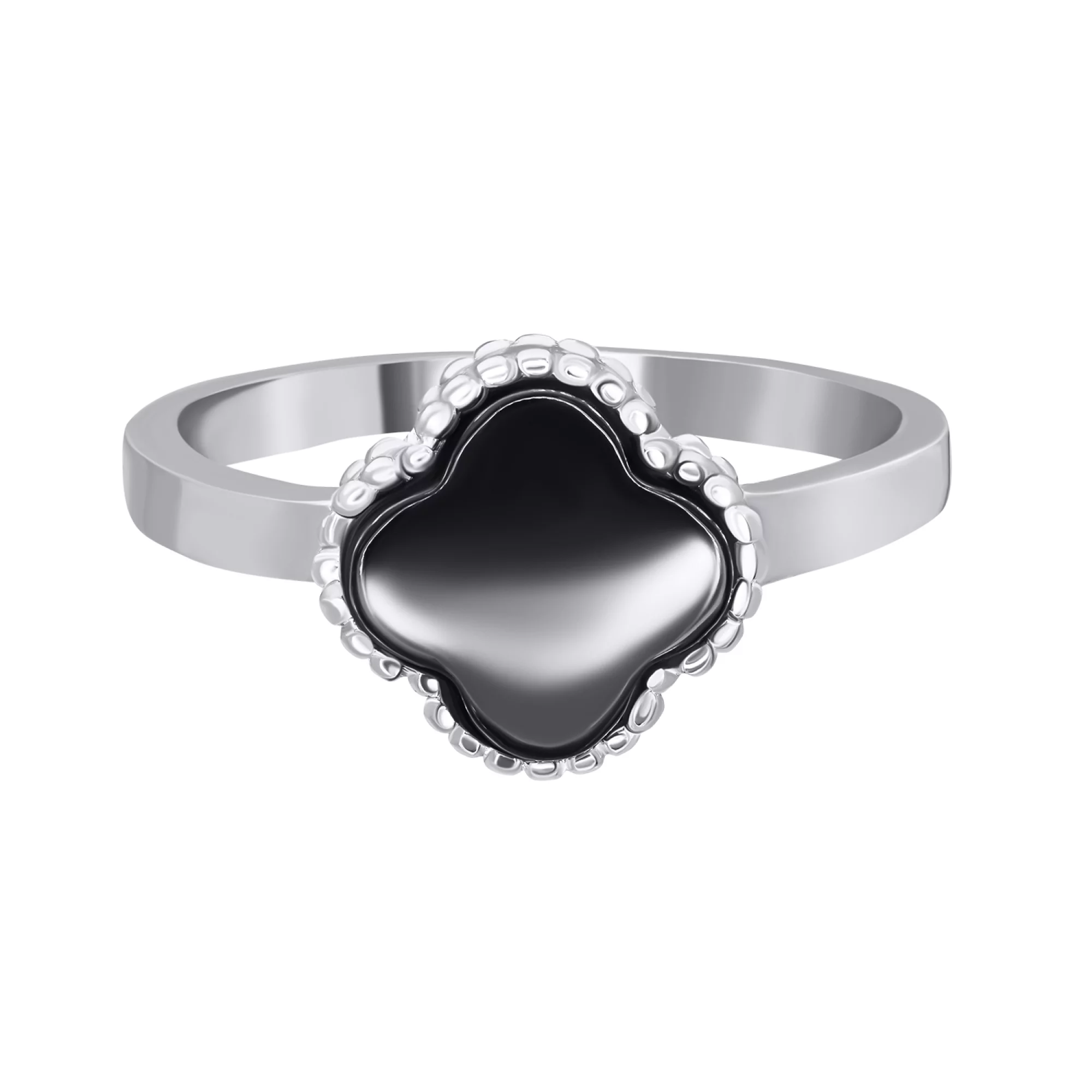 Кольцо серебряное с ониксом "Клевер" - 1483521 – изображение 2