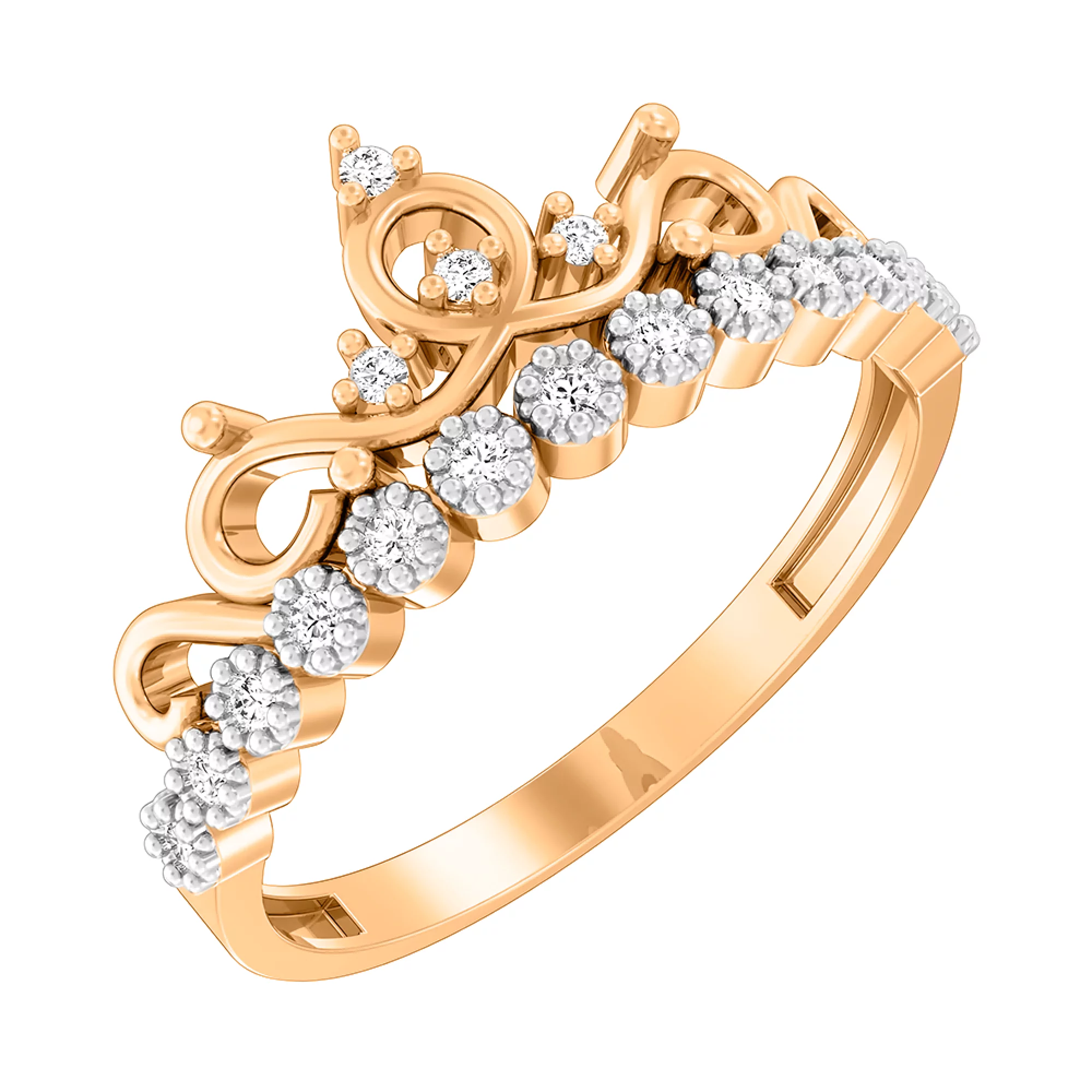 Золотое кольцо "Корона" с фианитом - 569525 – изображение 1