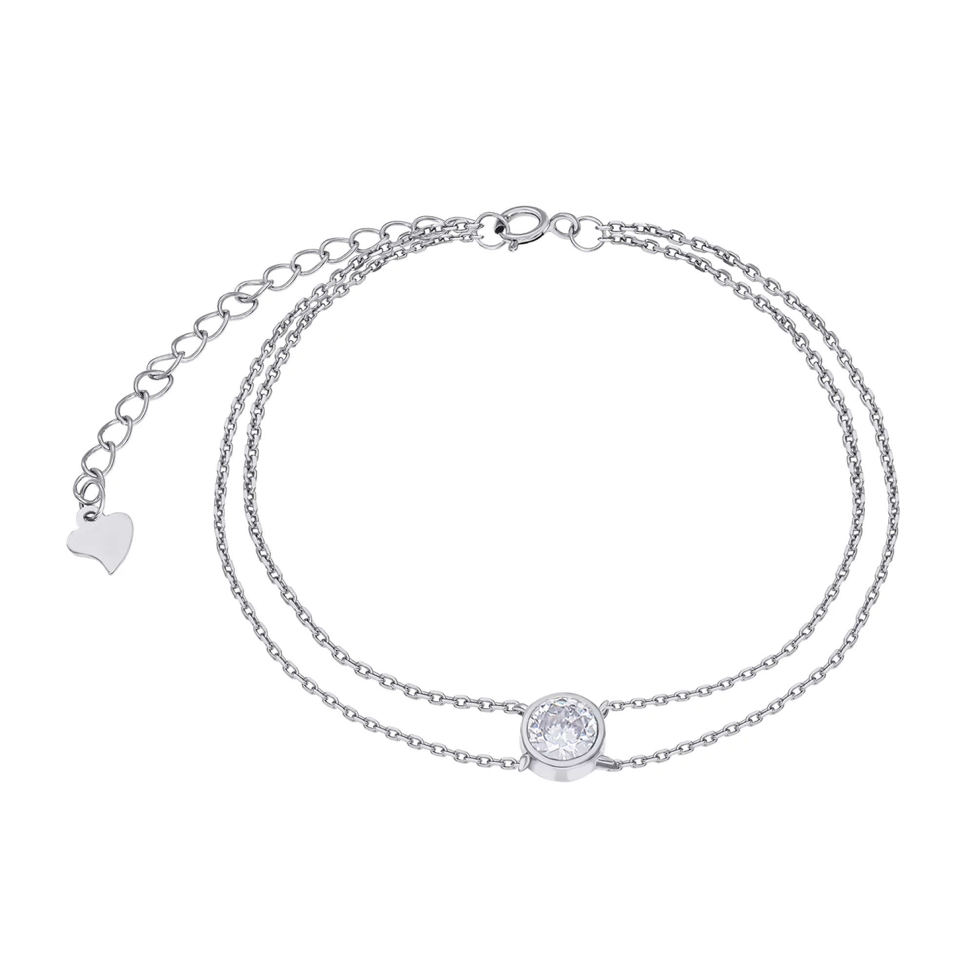 Подвійний срібний браслет з фіанітом плетіння якір - 1606799 – зображення 1