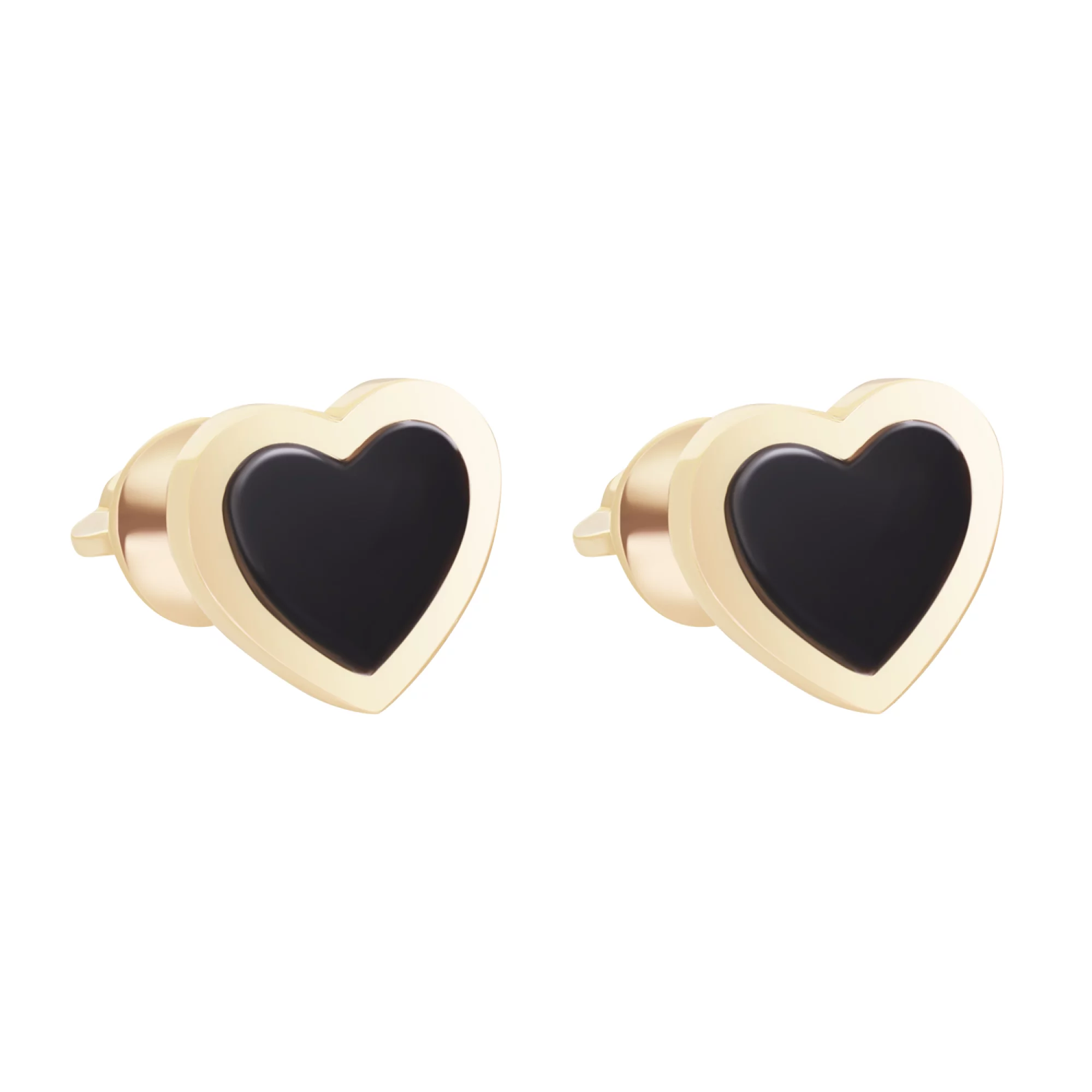Золоті сережки-гвоздики "Серце" з емаллю - 1628503 – зображення 1