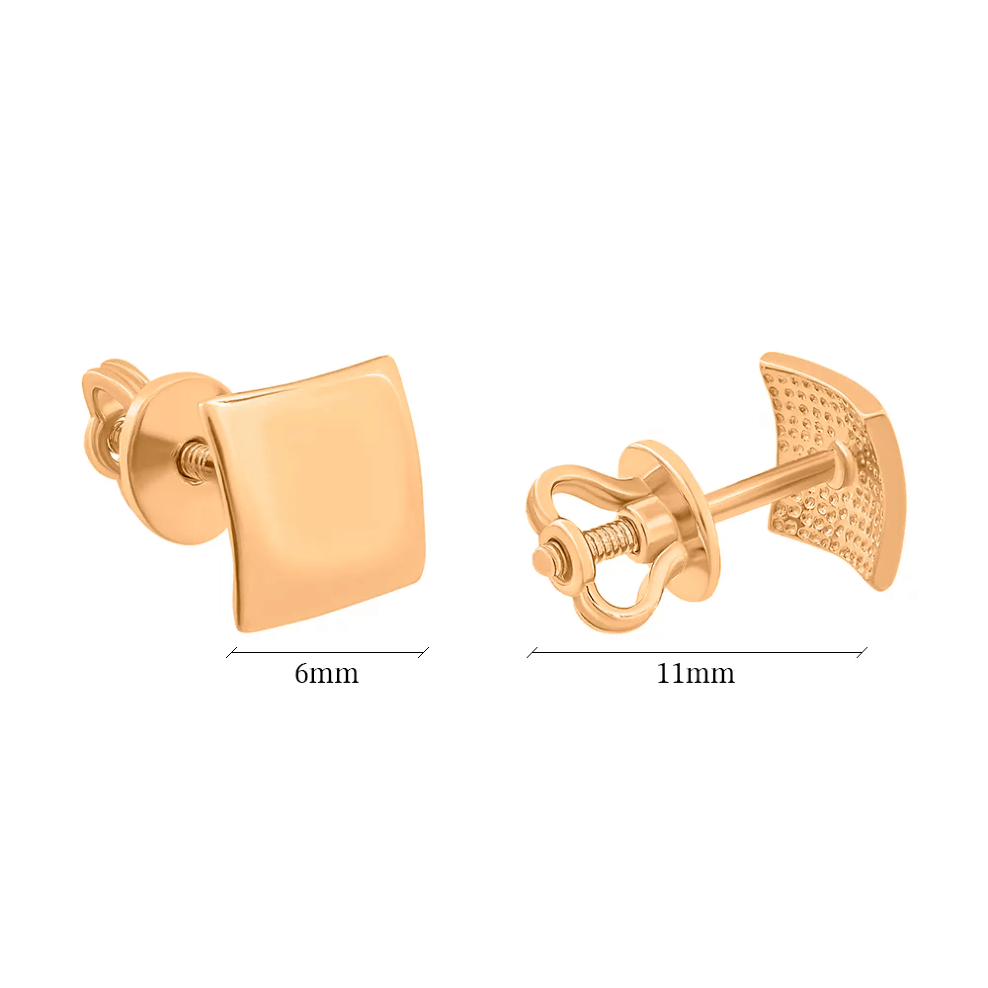 Квадратные сережки-гвоздики из красного золота - 1454205 – изображение 3