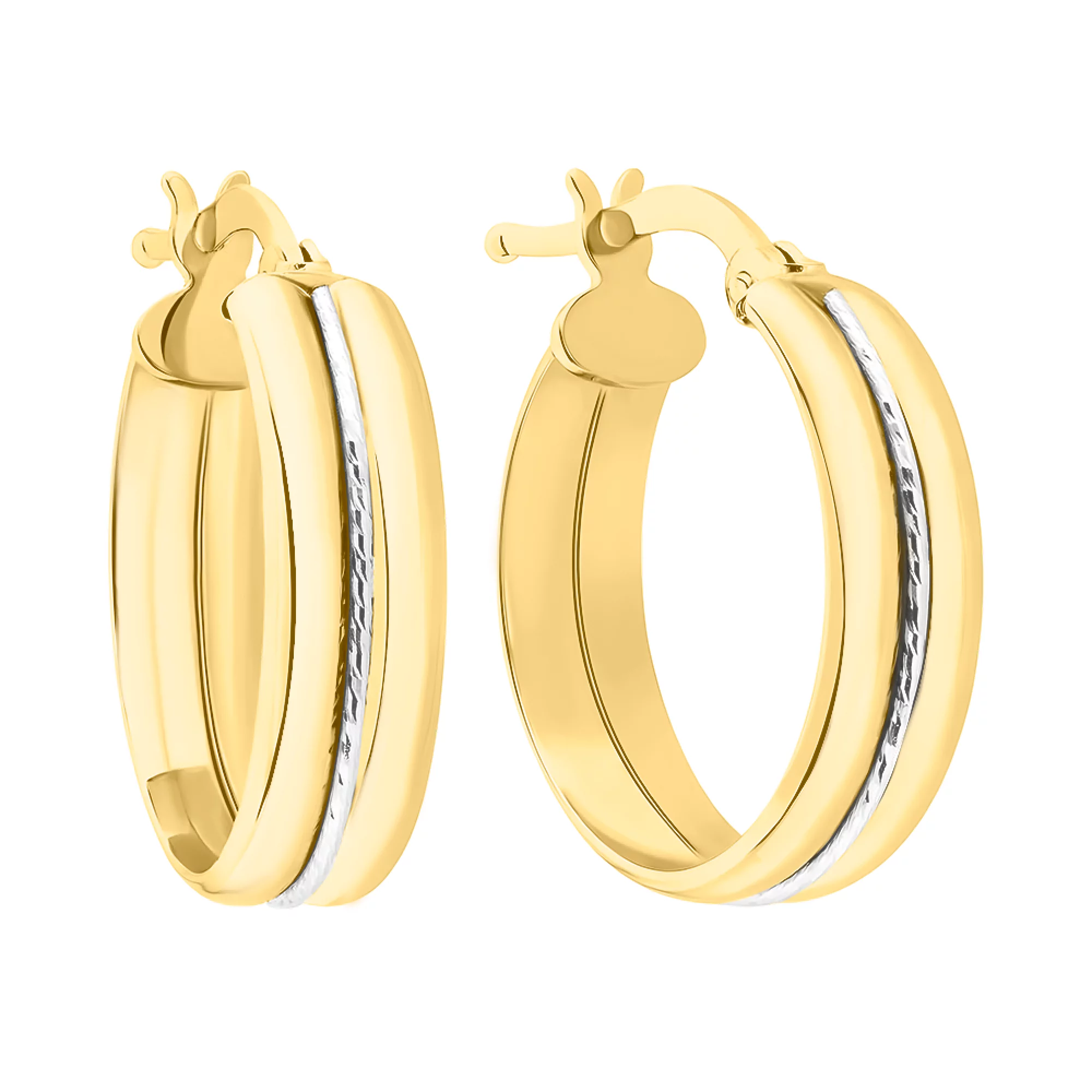Золотые серьги-кольца с алмазной гранью - 1504394 – изображение 1