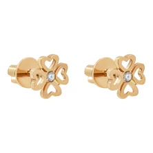 Сережки-пусети з сердечками з червоного золота з фіанітом - 1434036