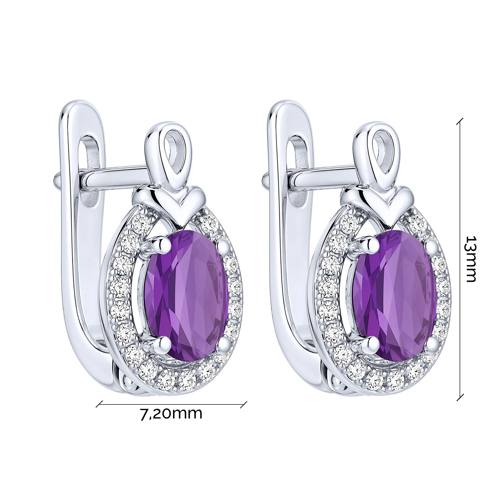 Серебряные серьги с аметистом и фианитами - 2297792 - 2