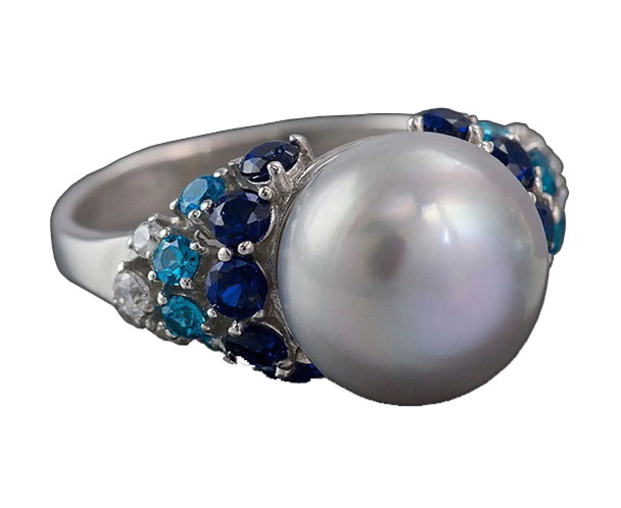 Серебряное кольцо с жемчугом и цветным фианитом - 1446767 – изображение 1