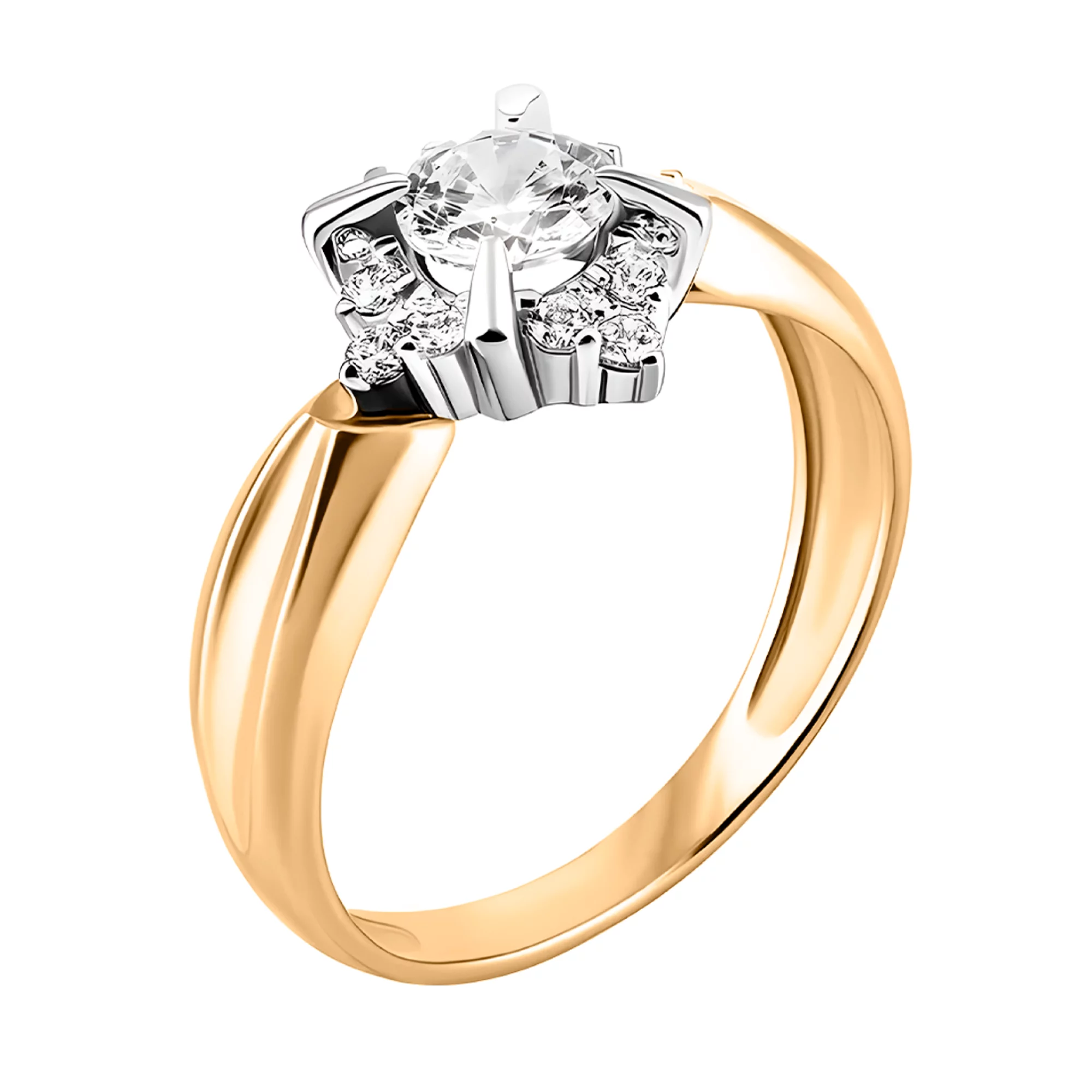 Золотое кольцо с фианитом - 482811 – изображение 1