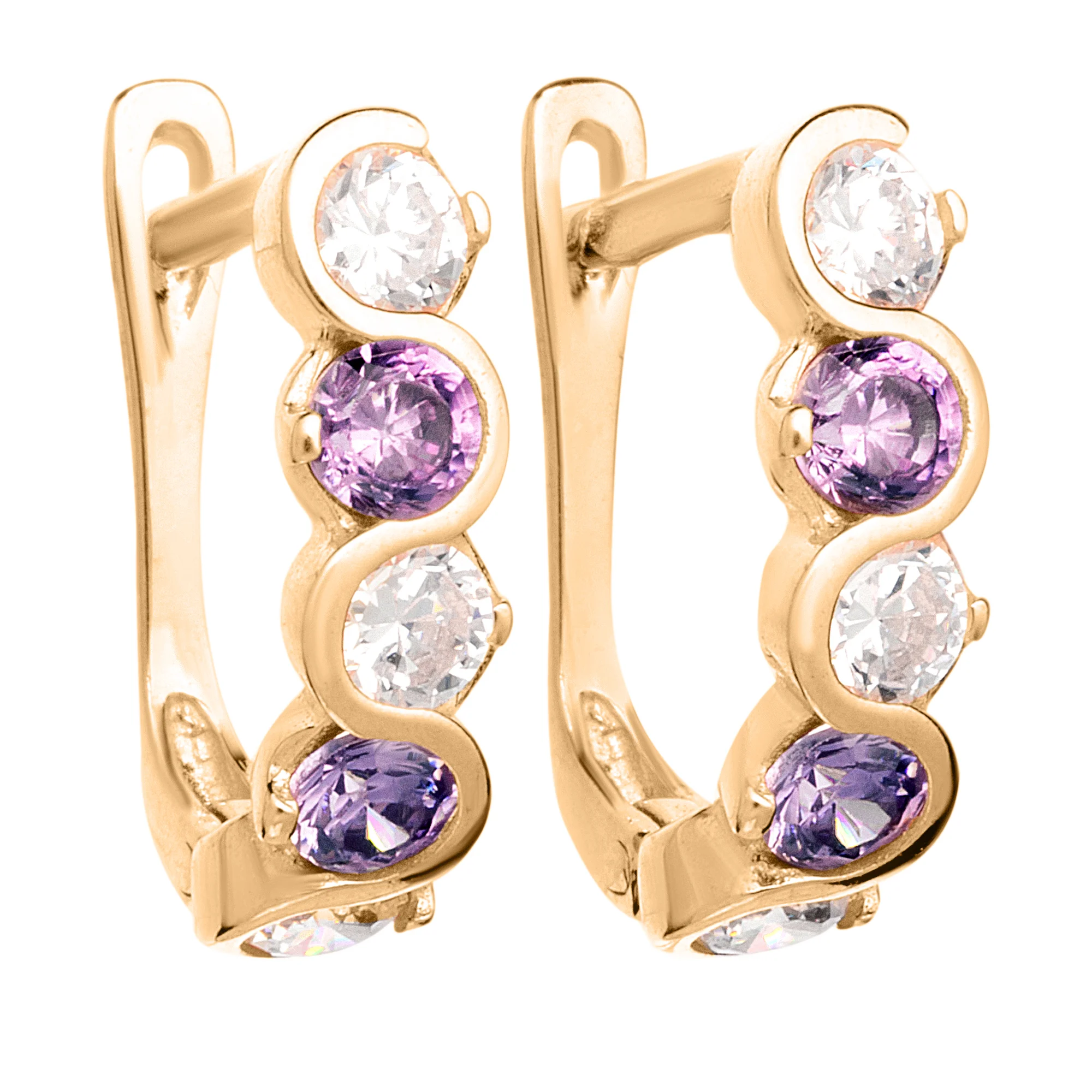 Сережки детскием из красного золота с фианитами - 679092 - 1