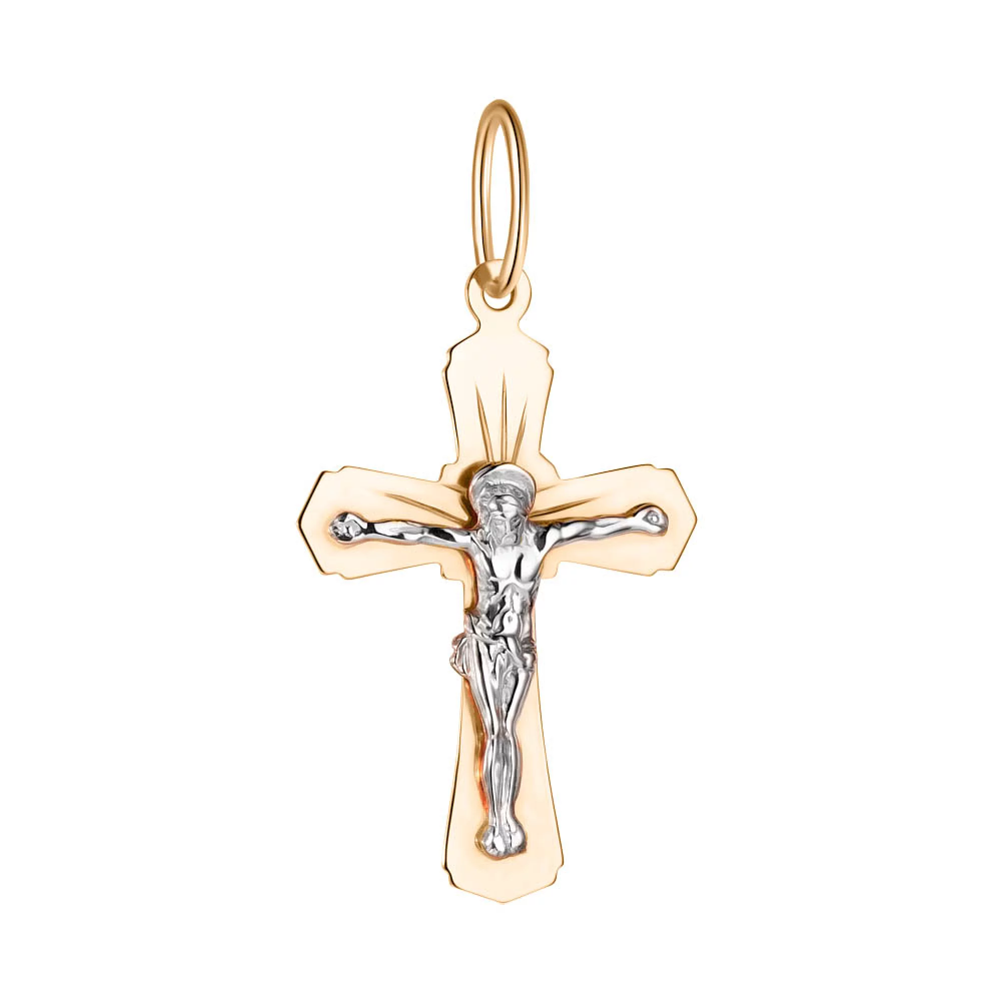 Крестик с распятием из комбинированного золота - 1589697 – изображение 1
