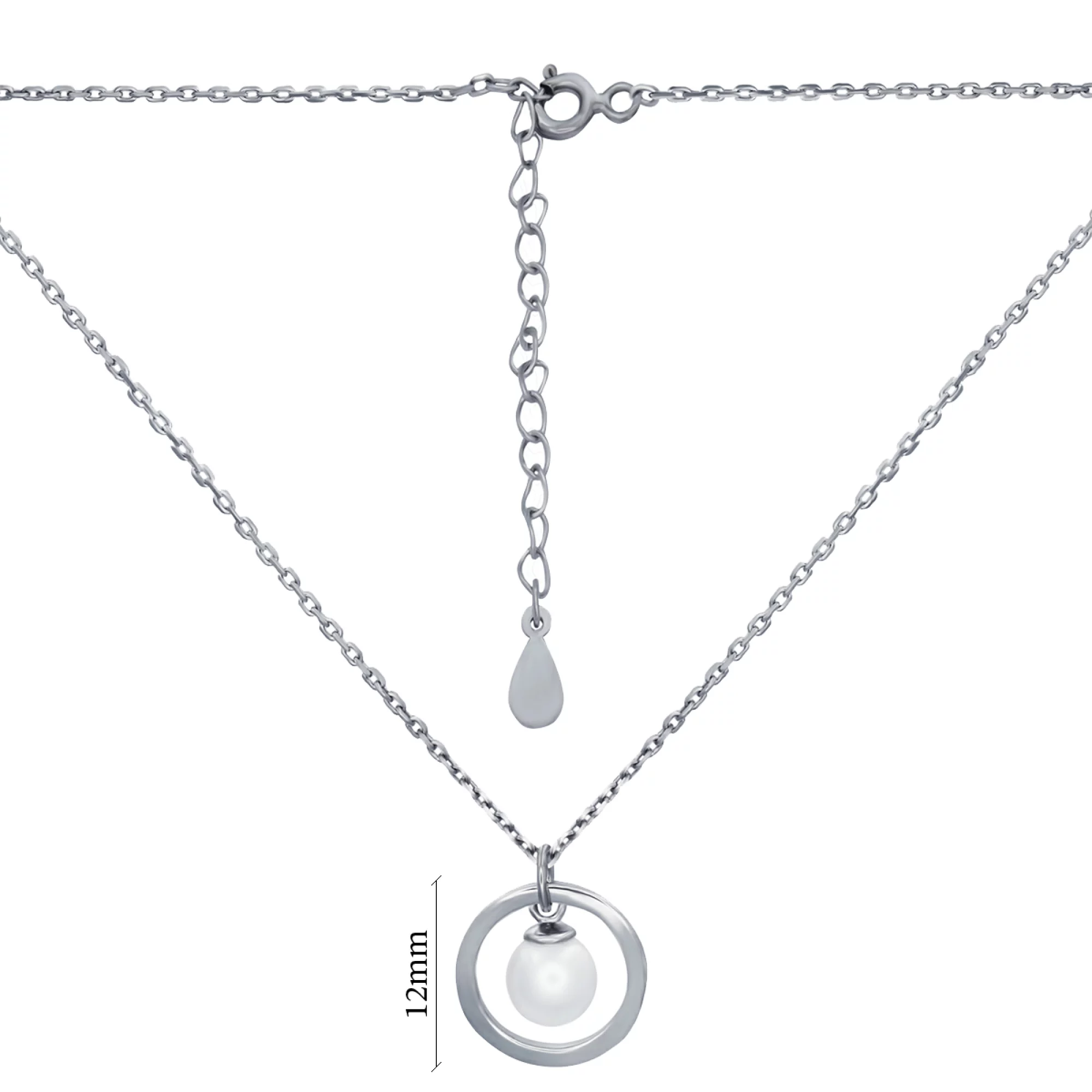 Колье серебряное с жемчугом в плетении Якорь - 965856 – изображение 2
