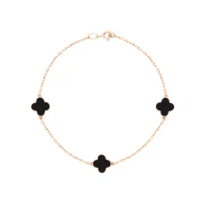 Браслет з червоного золота з агатом "Конюшина" у якірному плетінні - 367456