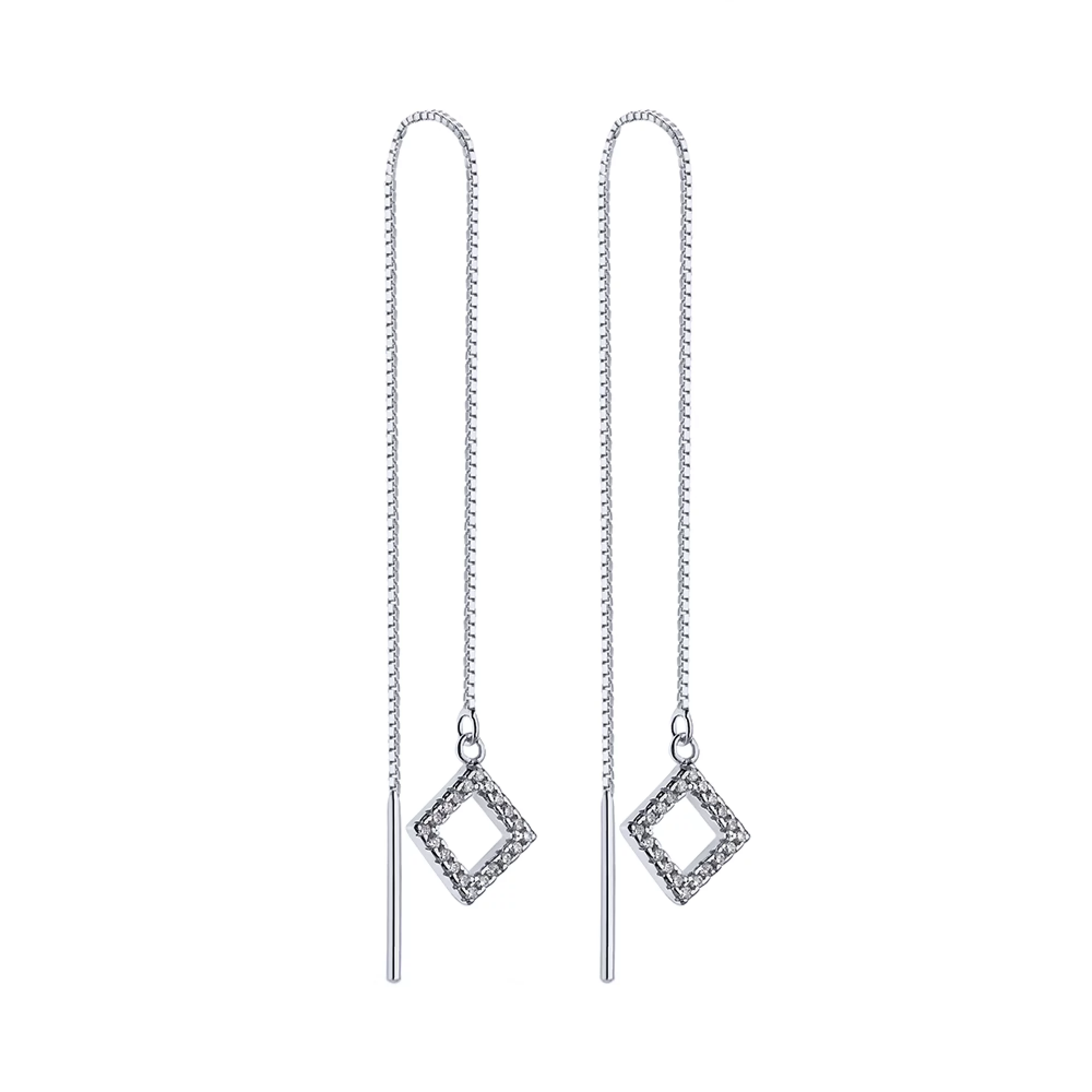 Сережки-протяжки зі срібла з фіанітами - 1786694 – зображення 1