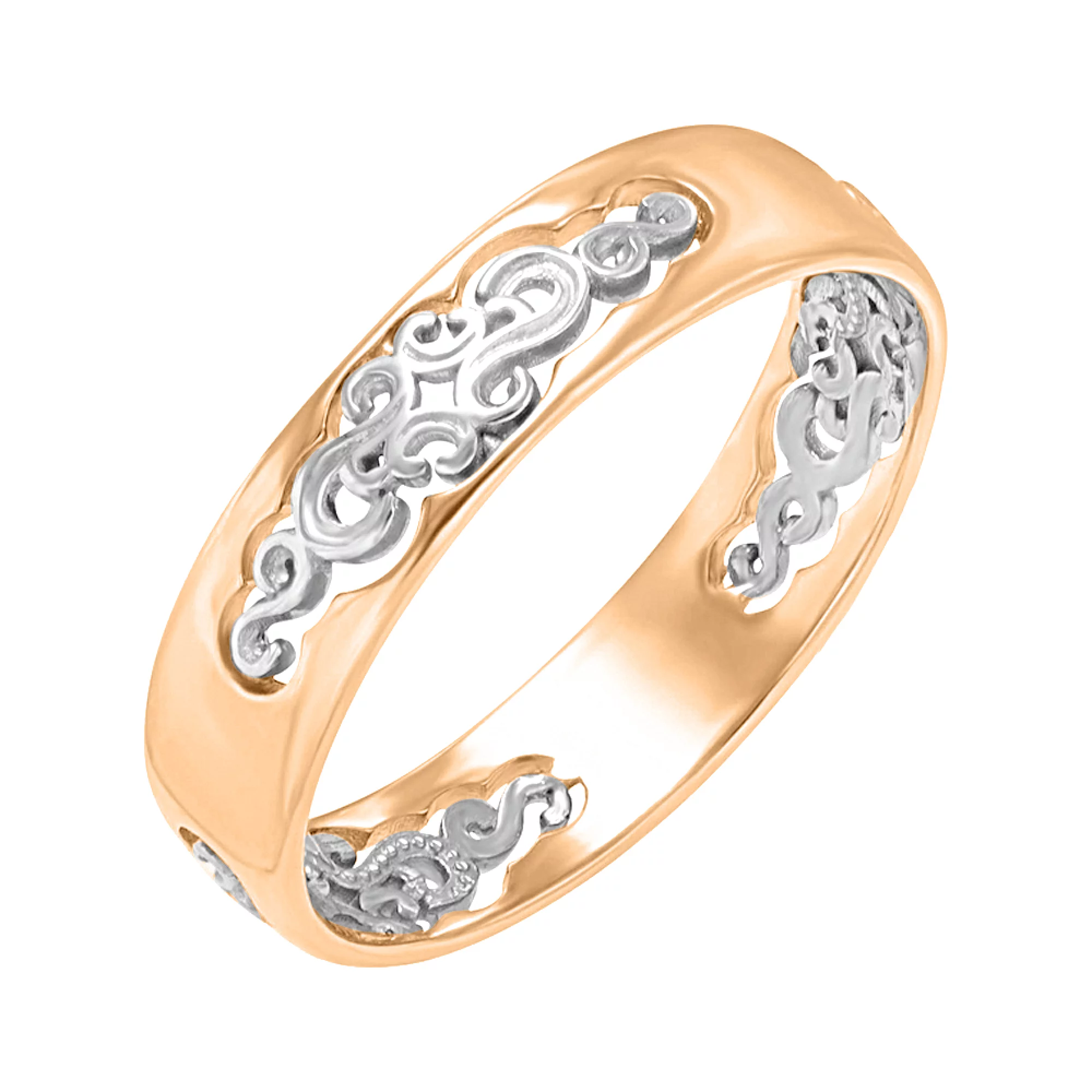 Обручальное кольцо с узором из комбинированного золота - 1434919 – изображение 1