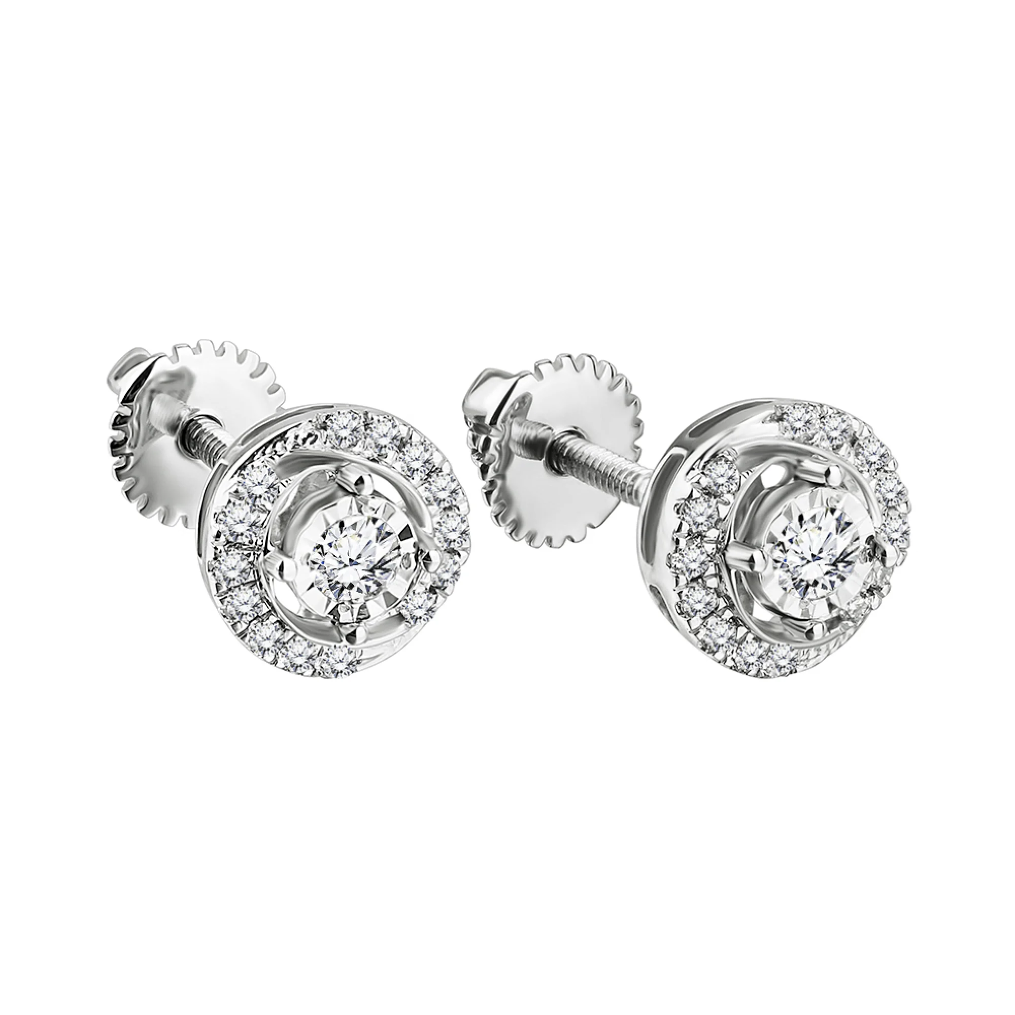 Серьги-гвоздики из белого золота с бриллиантами - 1514624 - 4