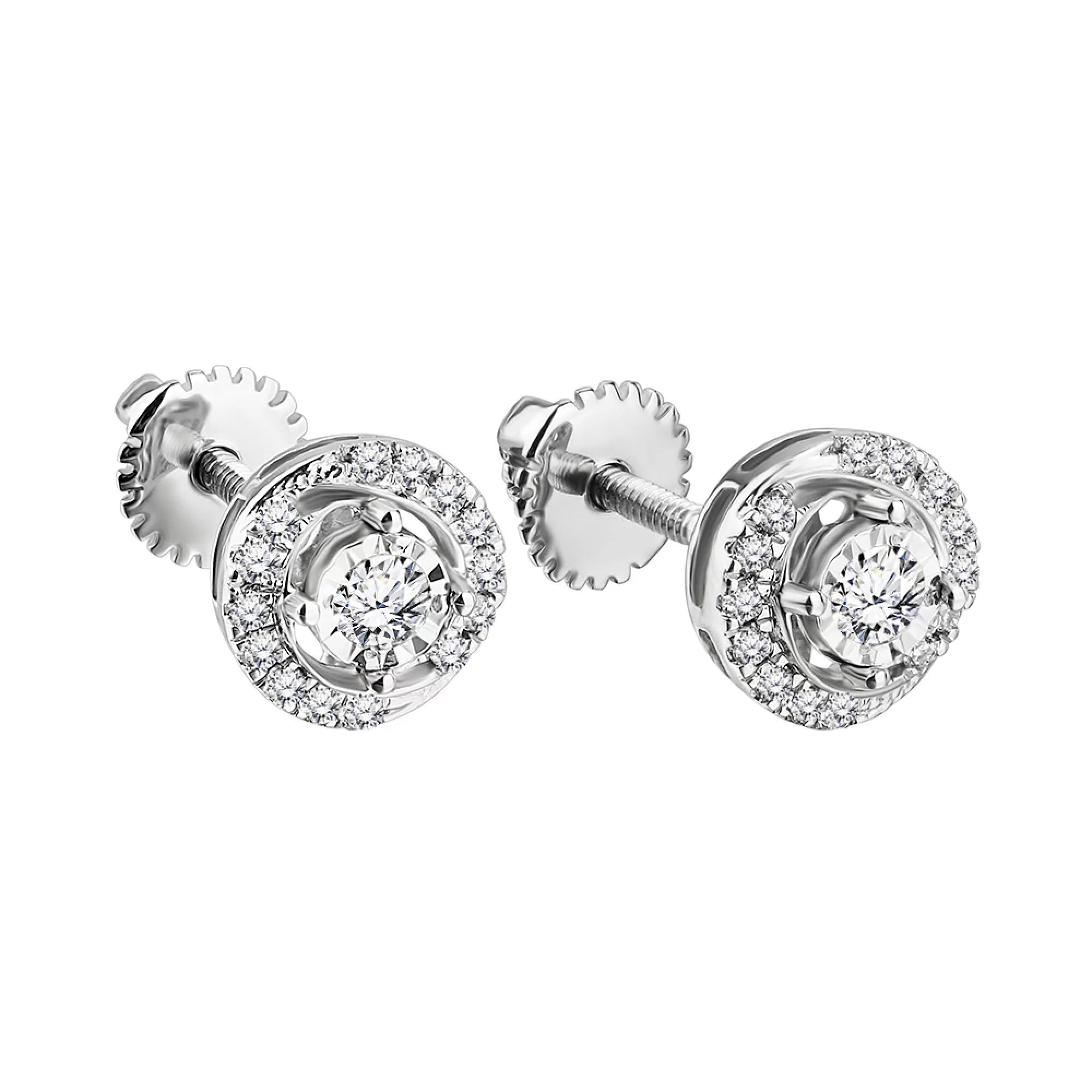 Сережки-гвоздики з білого золота з діамантами - 1514624 – зображення 1