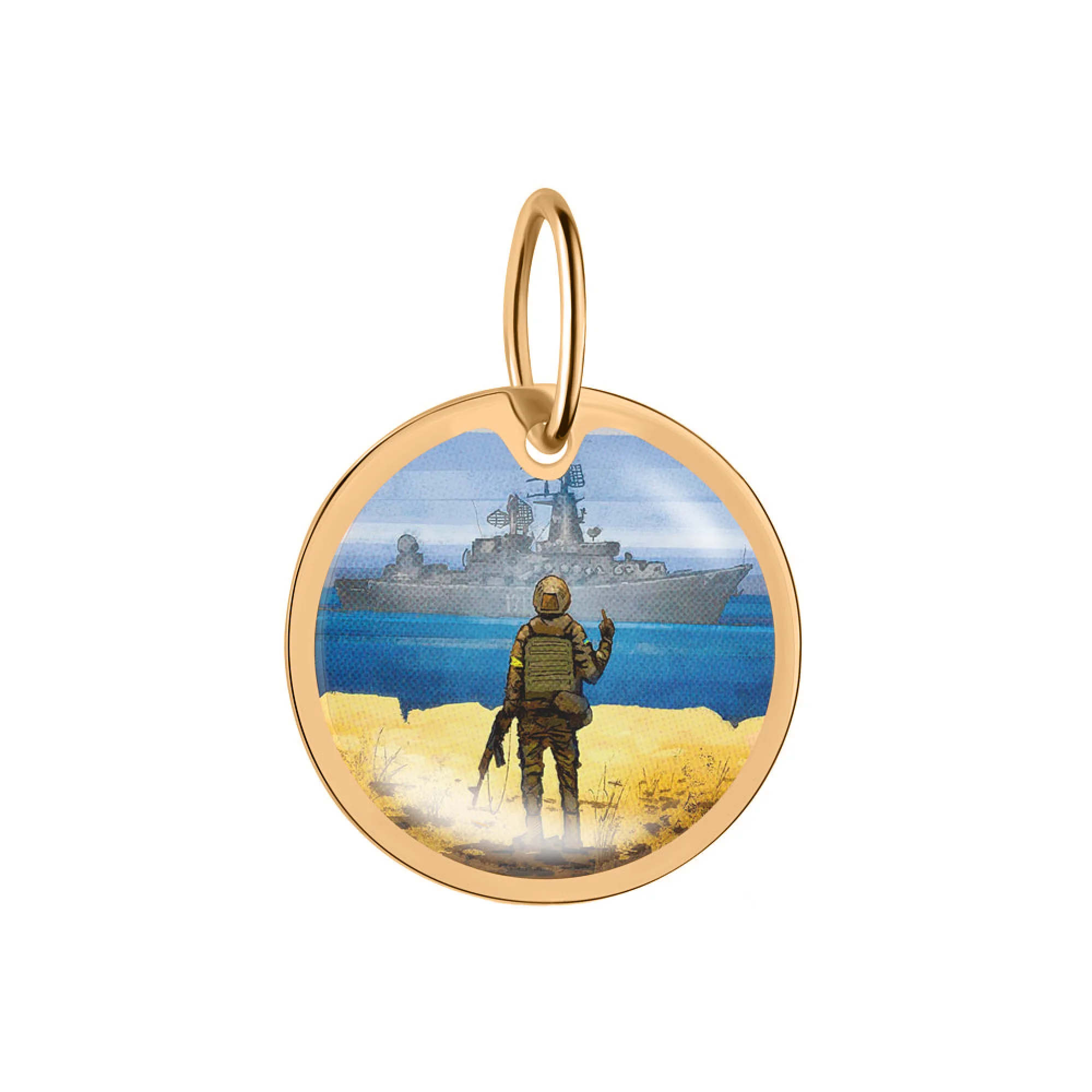 Подвес из красного золота "Русский военный корабль" с эмалью - 1824409 - 1
