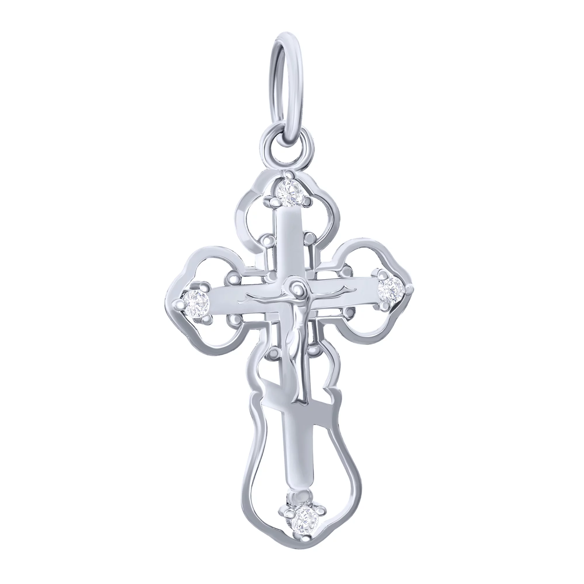 Хрестик зі срібла з фіанітами - 1680243 – зображення 1