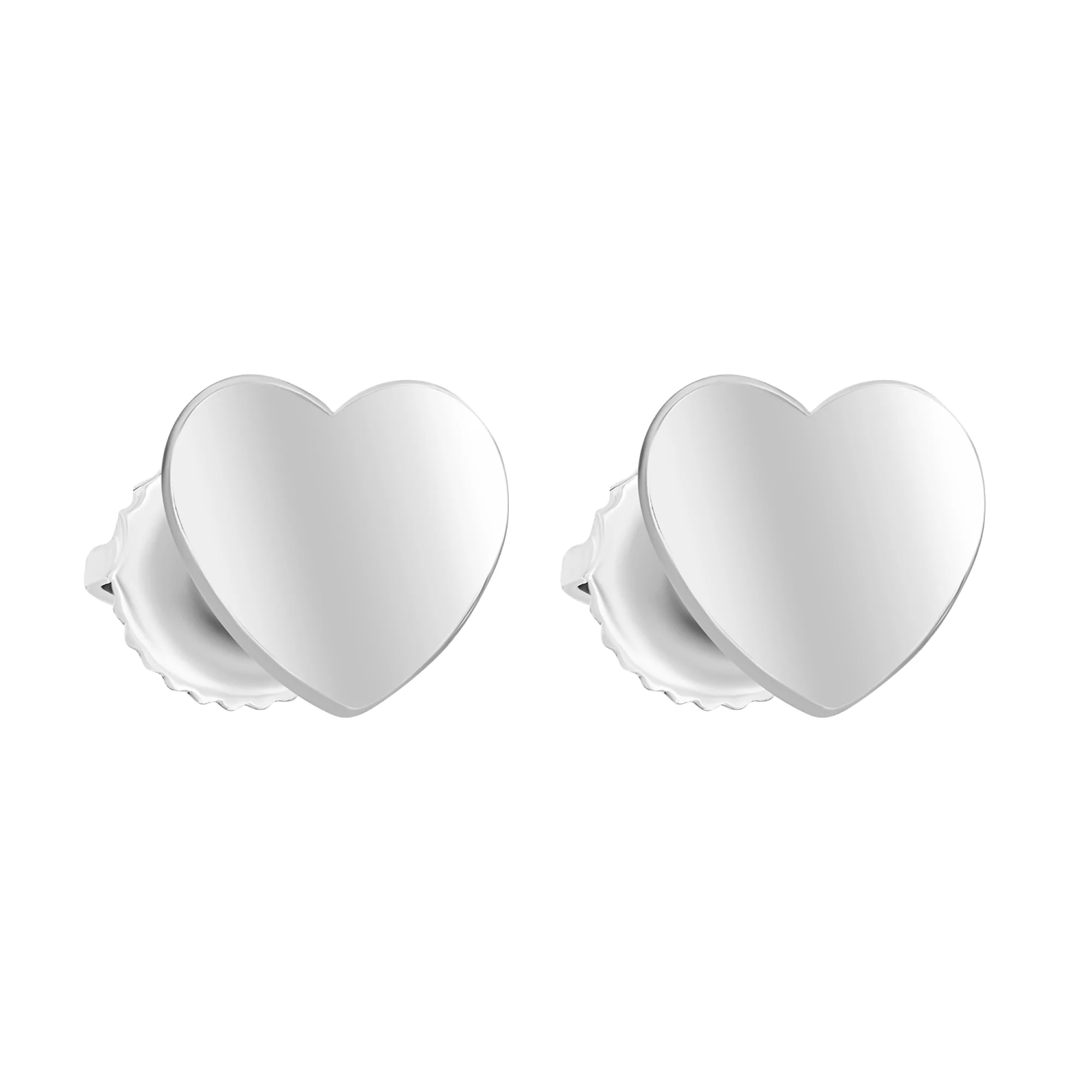 Серьги-гвоздики серебряные с формой сердечка - 1599241 – изображение 1