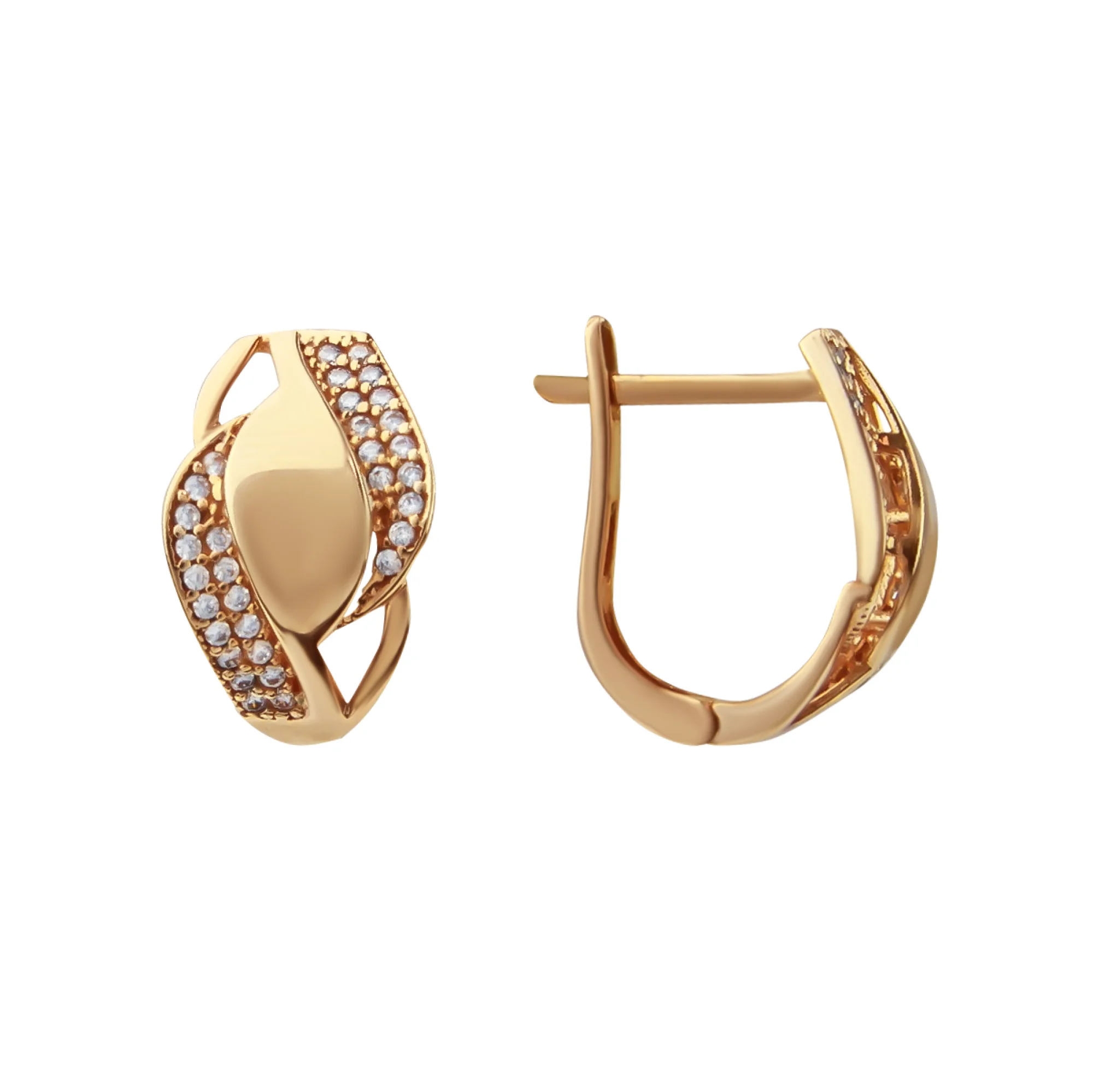 Серьги с фианитами в красном золоте - 410466 - 1