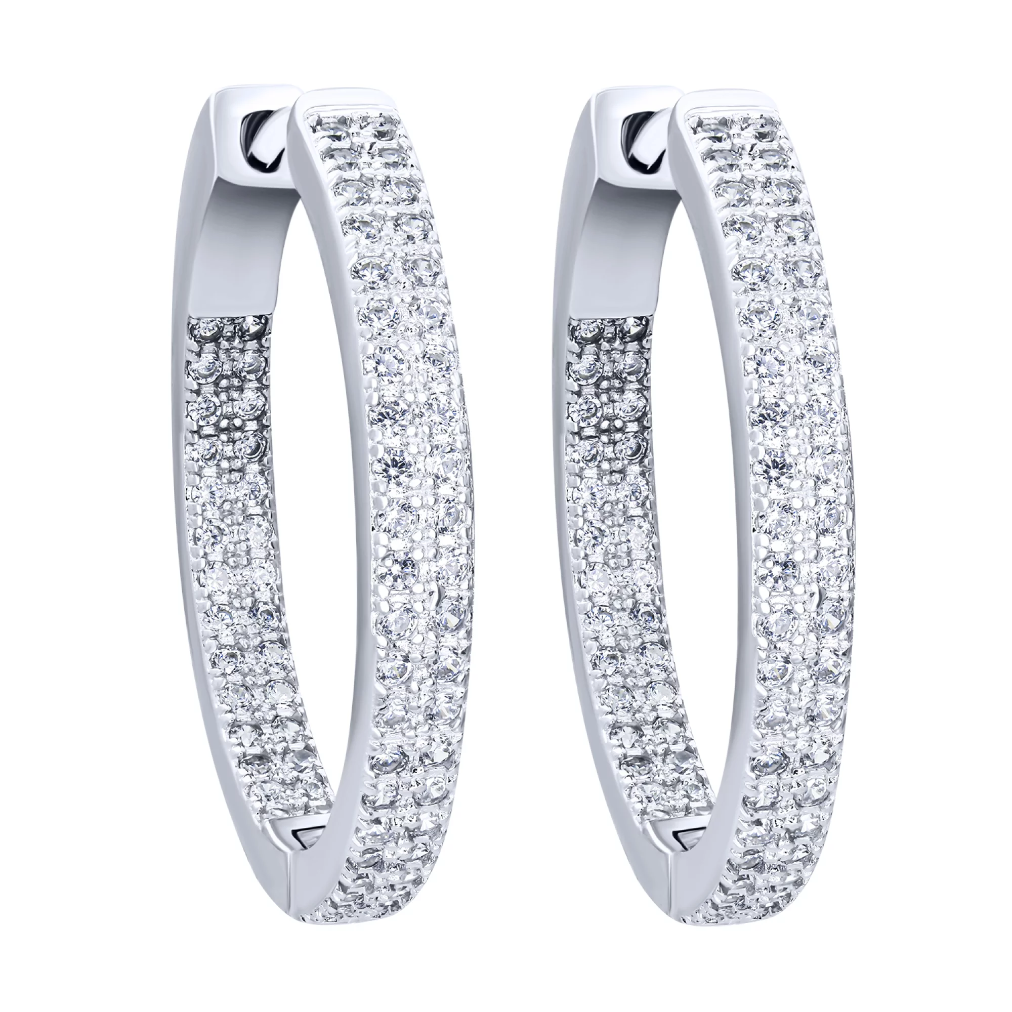Сережки-кільця срібні з доріжкою фіанітів - 1679513 – зображення 1