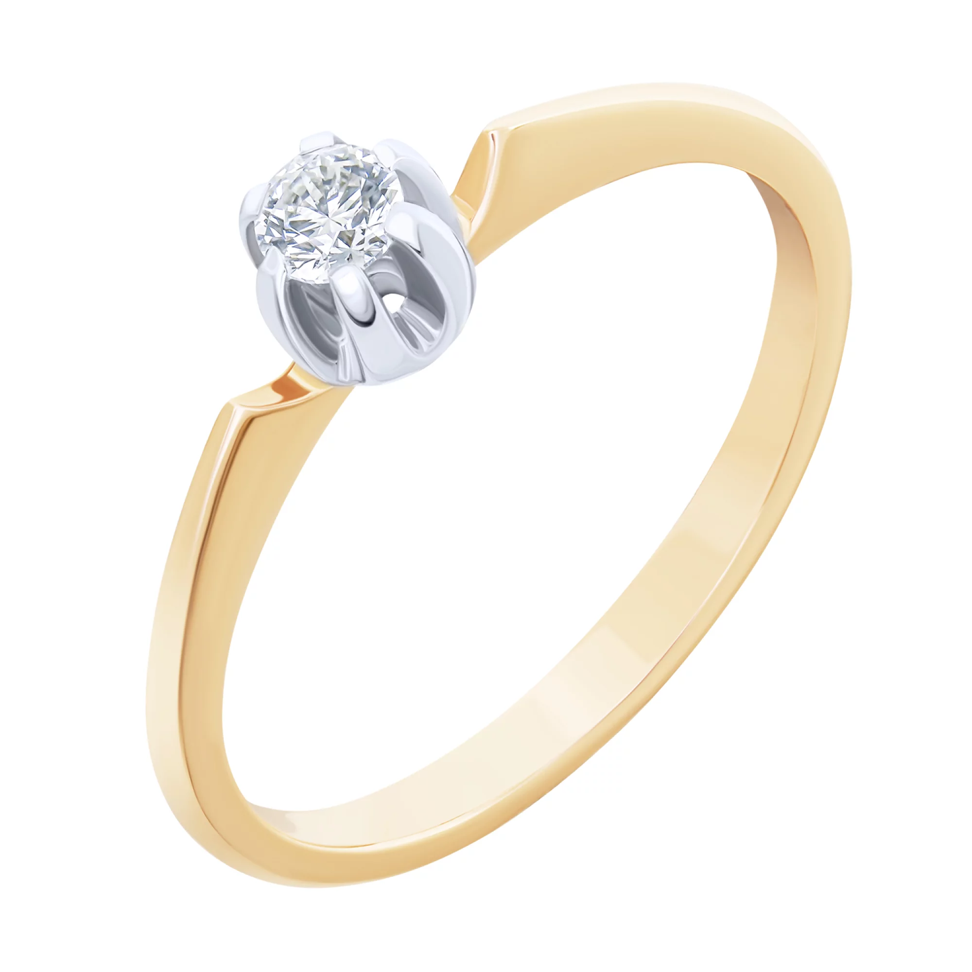 Каблучка для заручин з комбінованого золота з діамантом - 1731691 – зображення 1