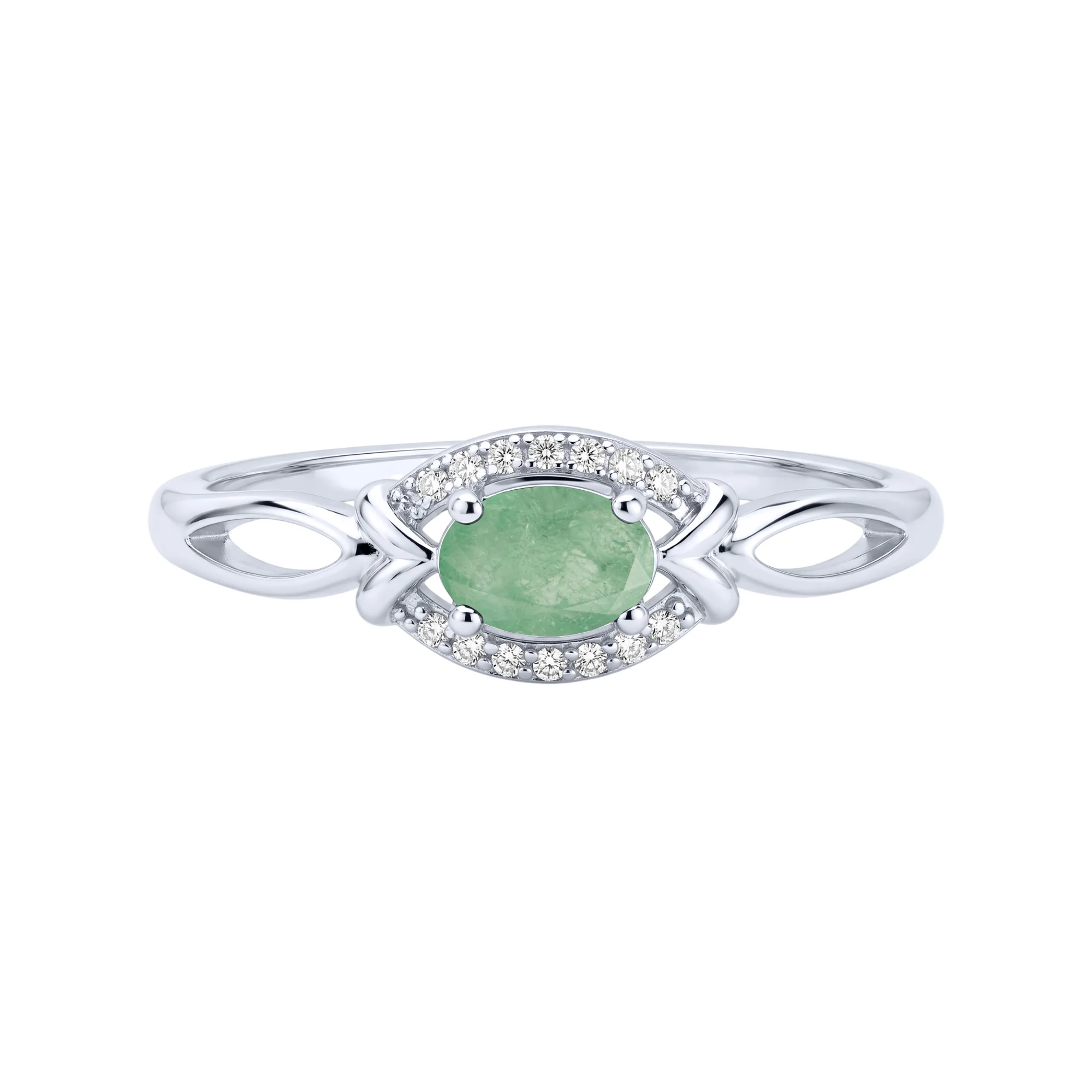 Серебряное кольцо "Овал" с изумрудом и фианитами - 2299250 - 2