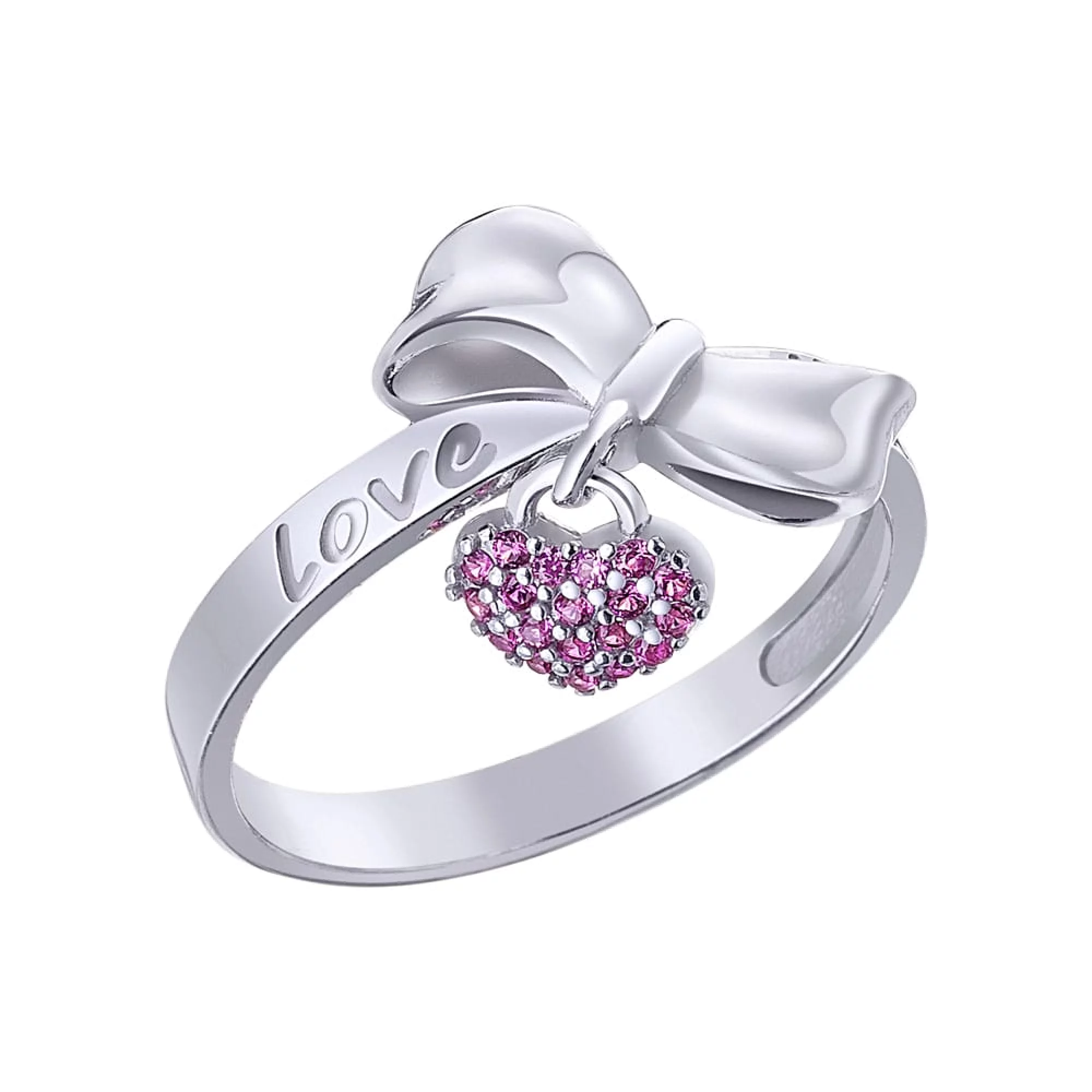 Серебряное кольцо с розовым цирконием - 483202 – изображение 1