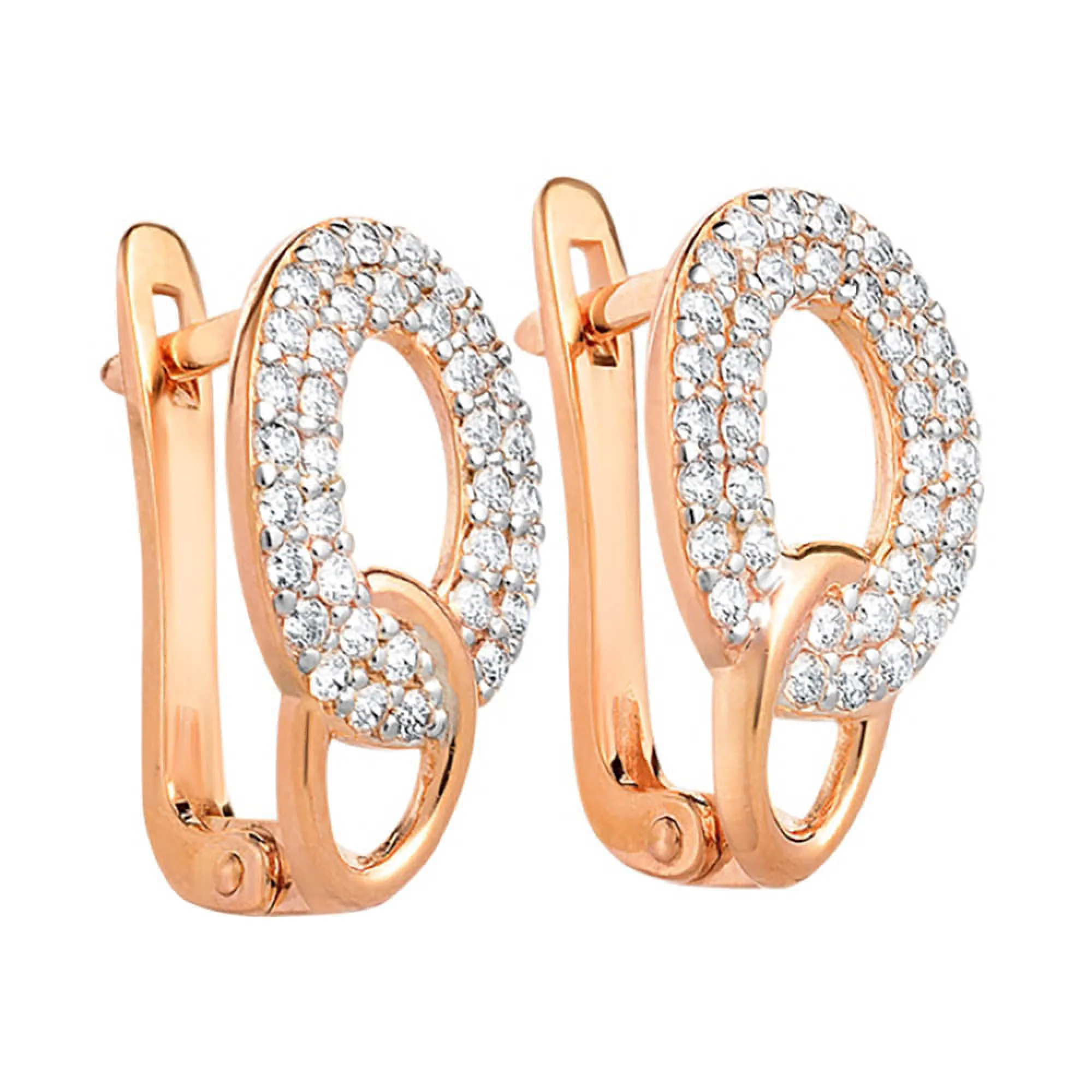 Сережки из красного золота с фианитами "Овал" - 959552 - 1