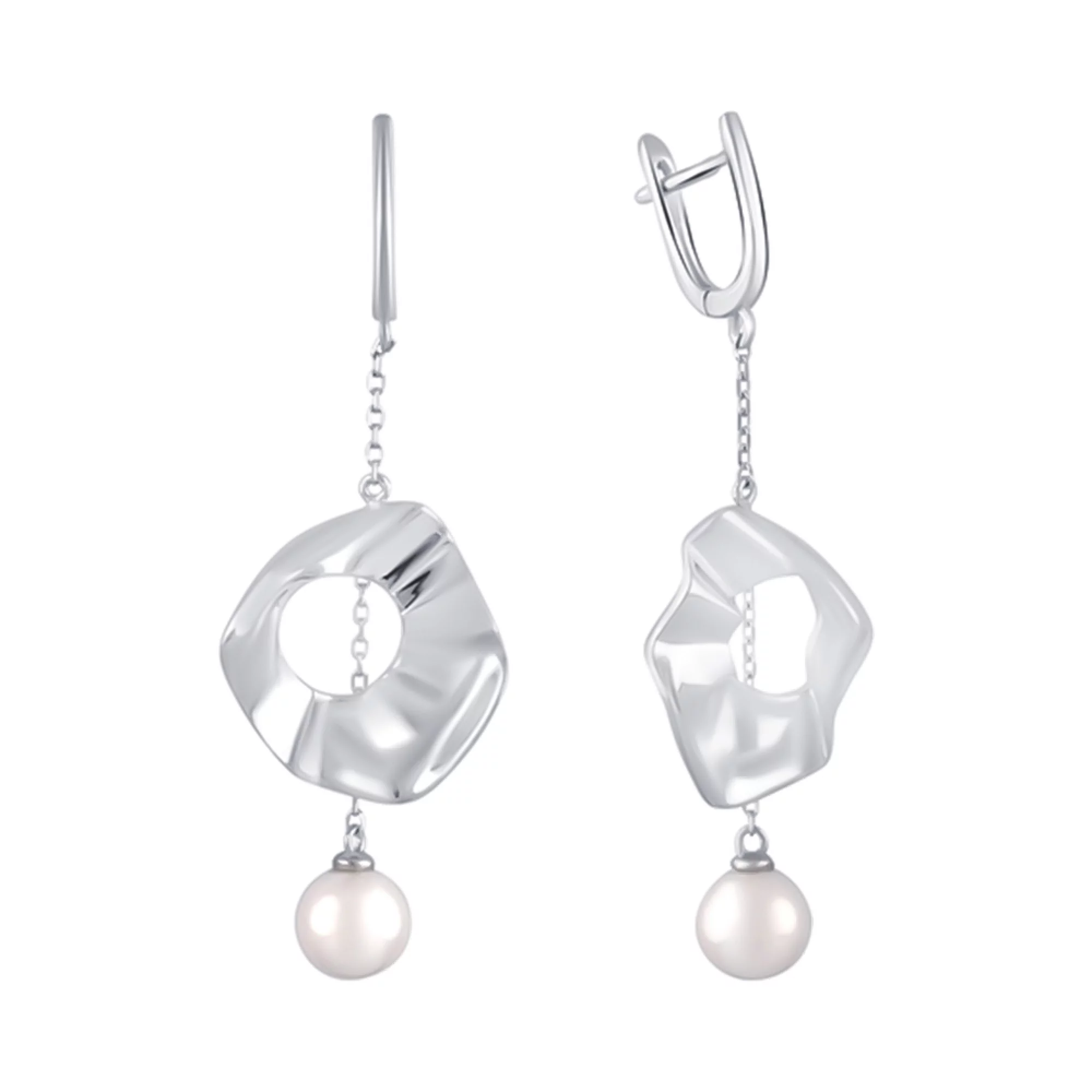 Сережки зі срібла з підвісками з перлинами - 1483958 – зображення 1