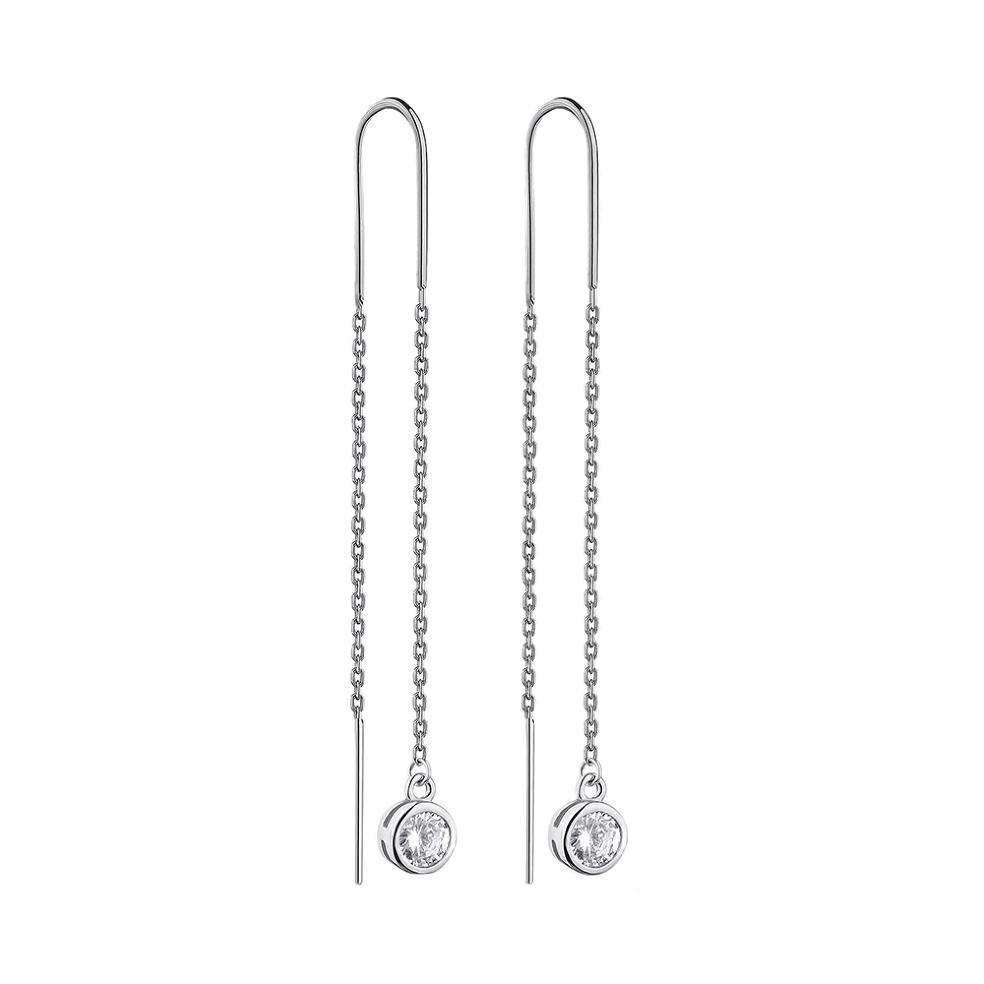 Серьги-протяжки серебряные с подвесами и фианитом - 1563098 – изображение 1
