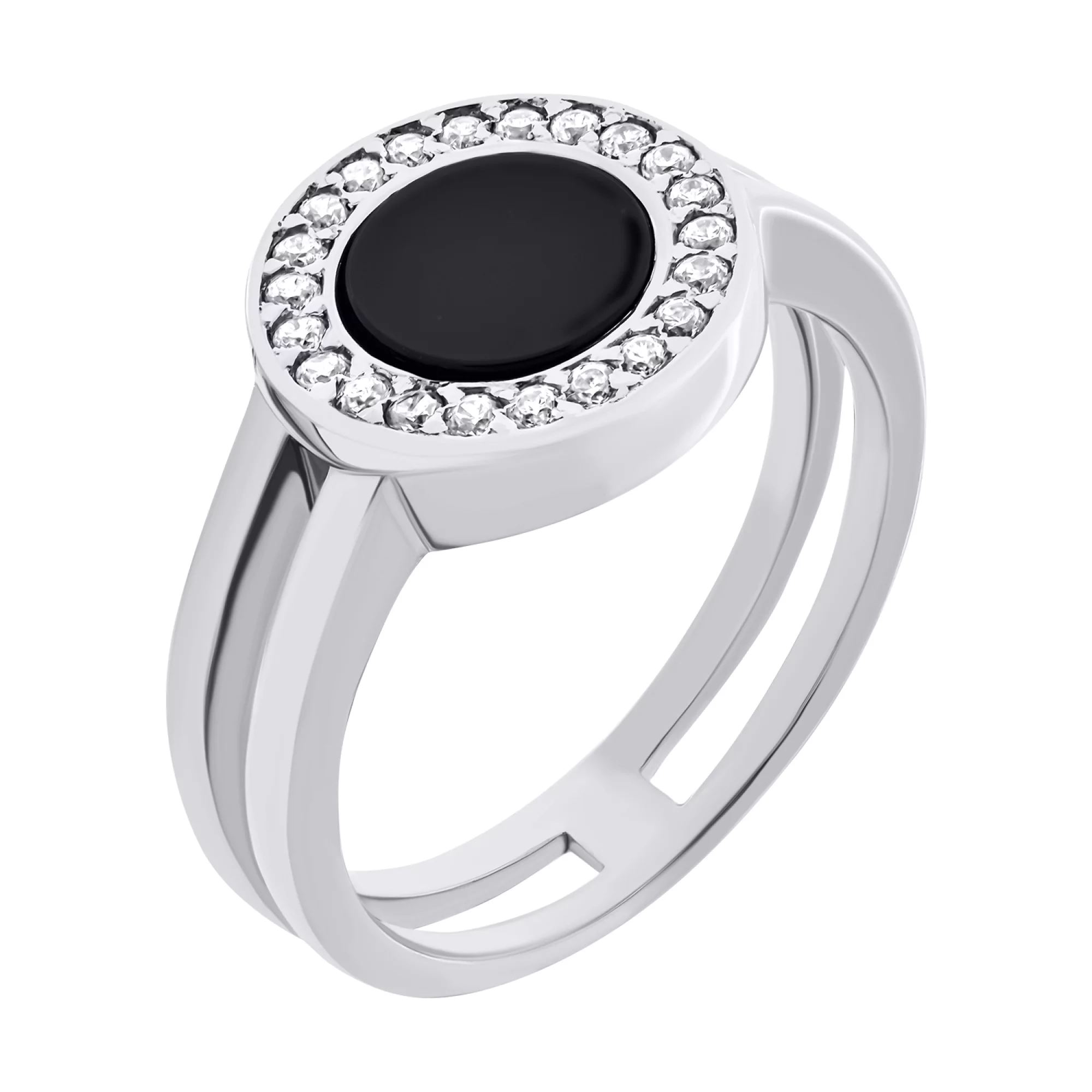 Серебряное кольцо с агатом и фианитами - 1577529 – изображение 1