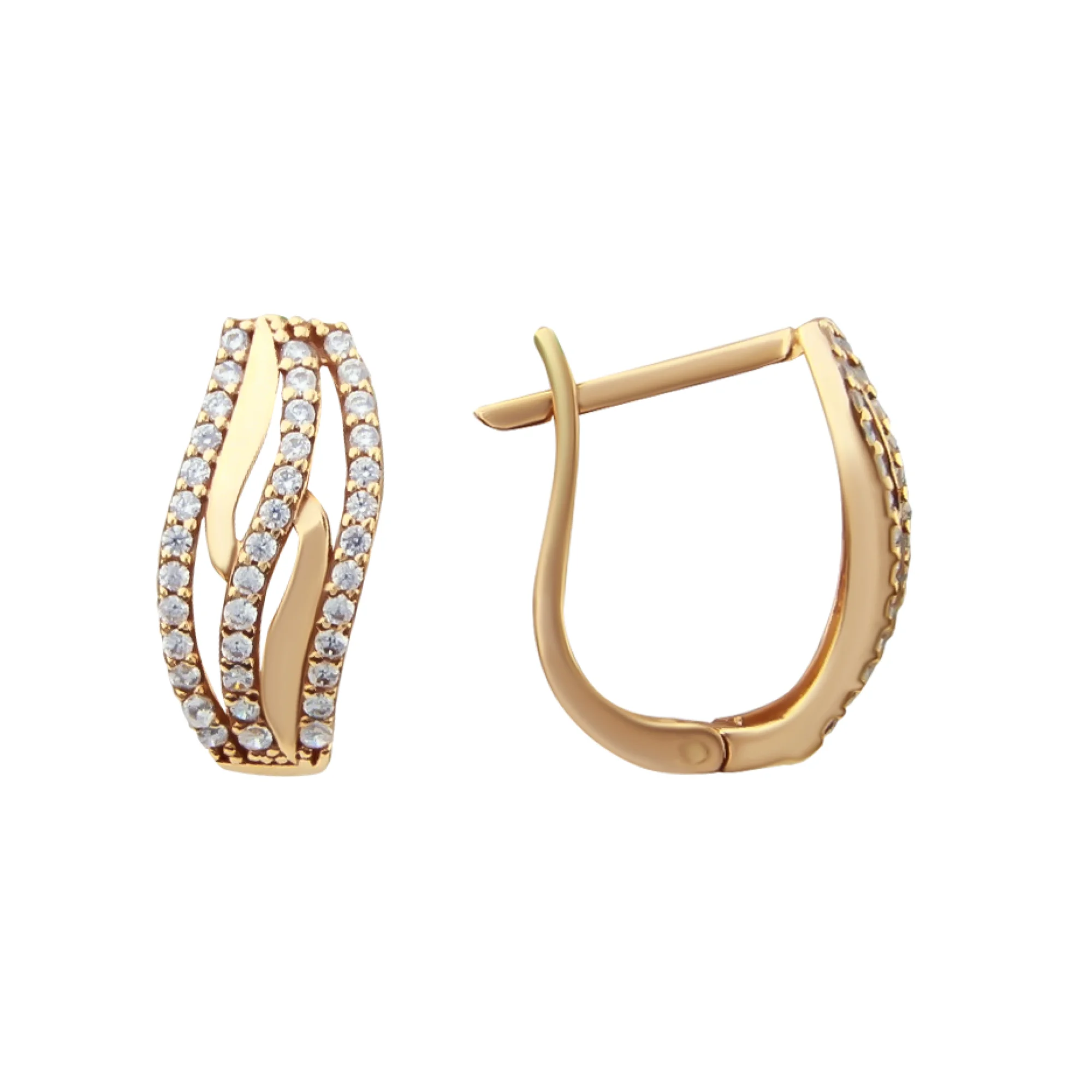 Серьги с фианитами в красном золоте - 410467 - 1
