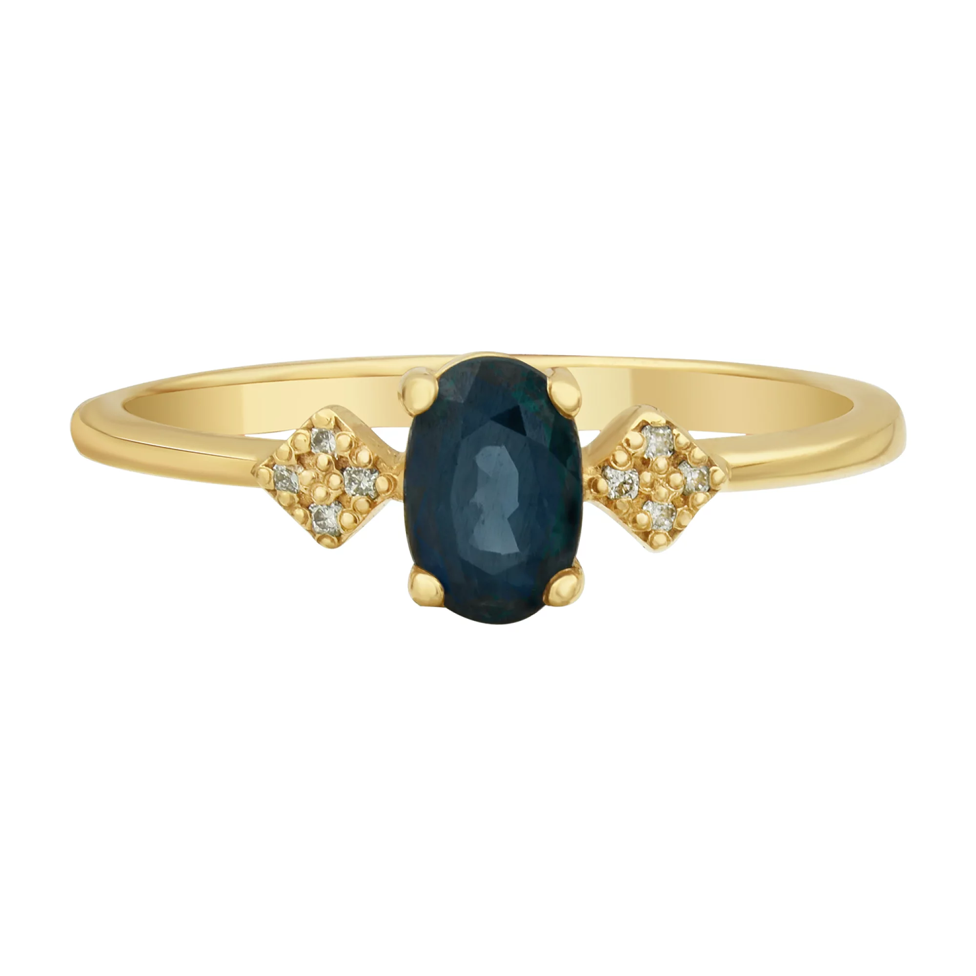 Кольцо золотое с бриллиантами и сапфиром - 474460 – изображение 2