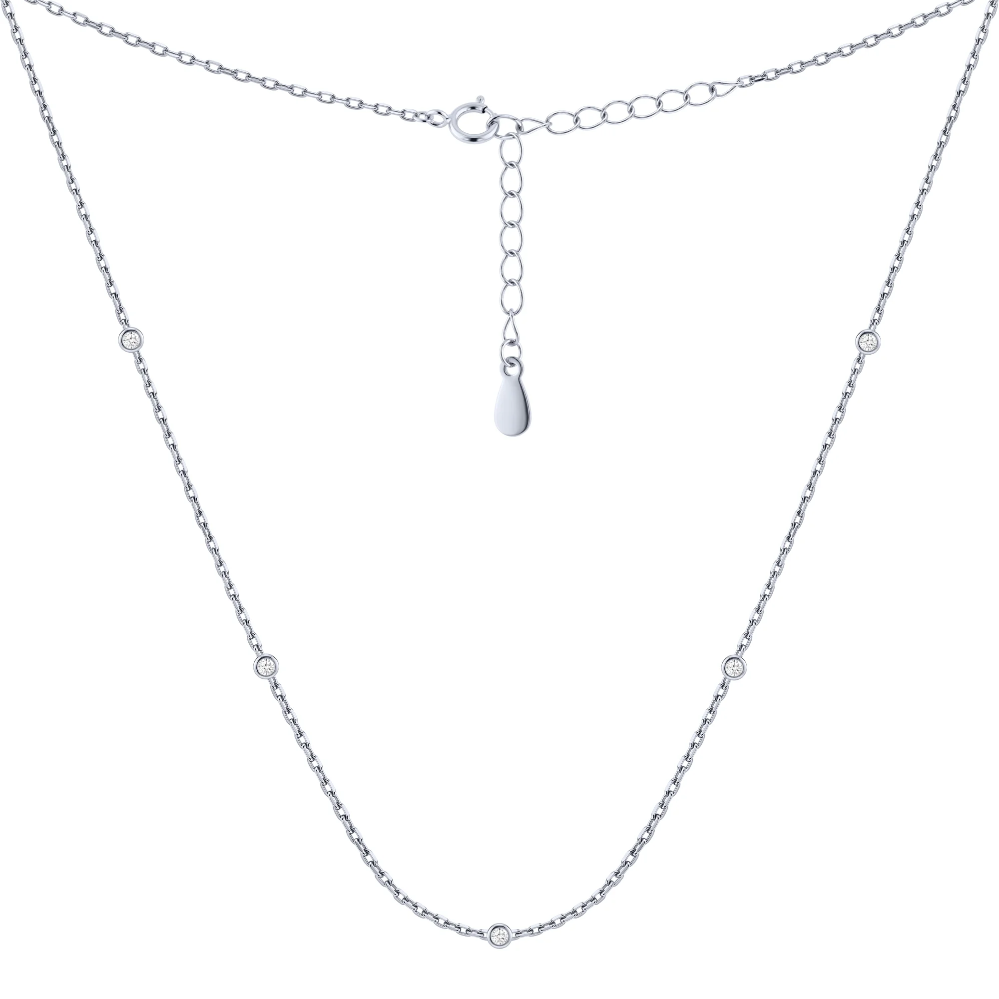 Серебряное колье с подвесами с фианитами плетение якорь - 2278365 - 2