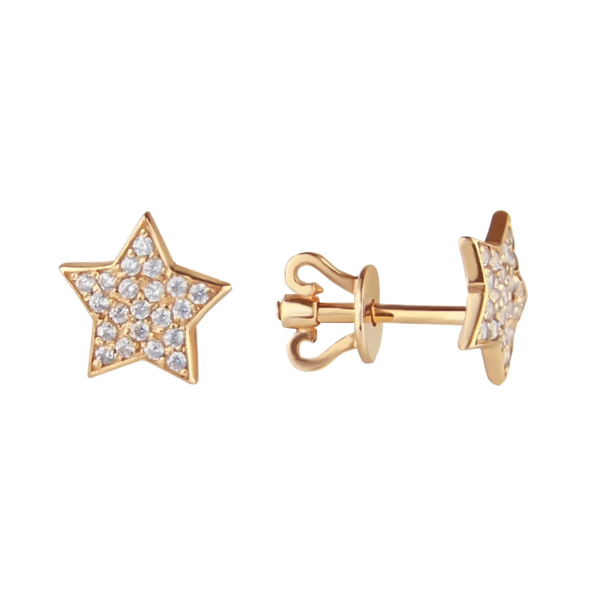 Золотые серьги-гвоздики с фианитами Звезда - 825911 – изображение 1