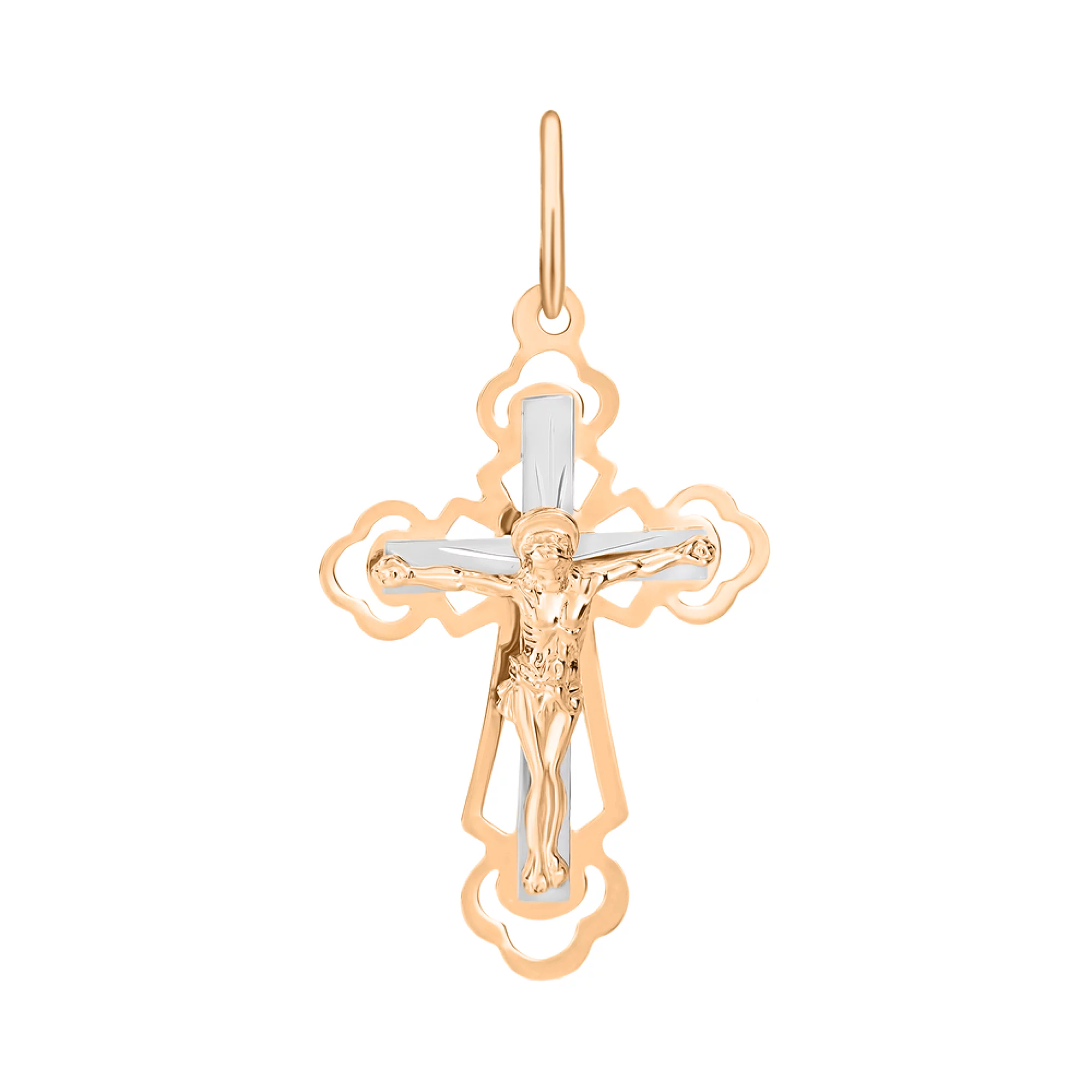 Натільний хрестик із комбінованого золота - 1519256 – зображення 1