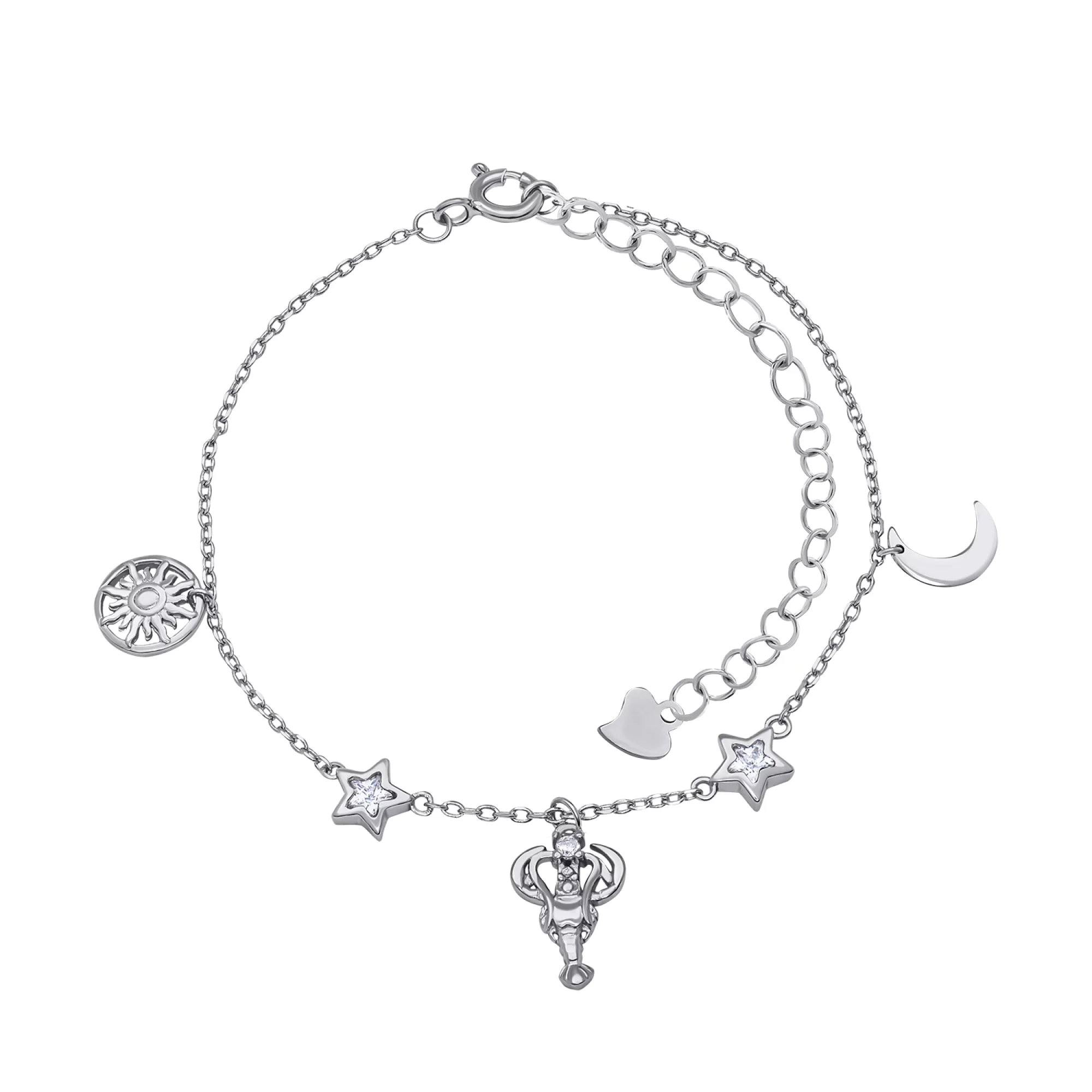 Браслет "Знак зодиака-Рак" из серебра с фианитами плетение якорное - 1530341 – изображение 1