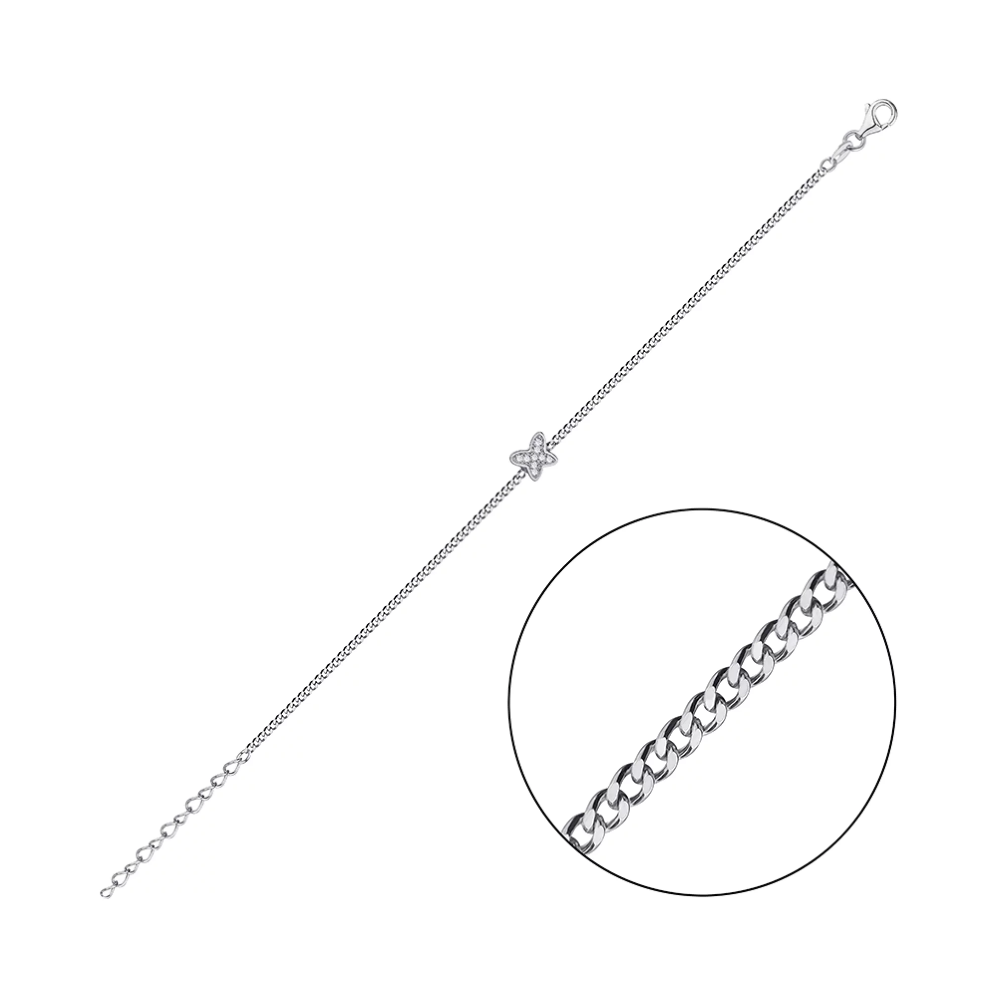 Срібний браслет "Метелик" з фіанітом панцирне плетіння - 1309395 – зображення 2