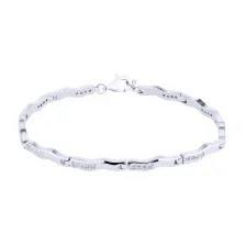 Браслет зі срібла "Хвиля" з доріжками із фіанітів в фантазійному плетінні - 2127102