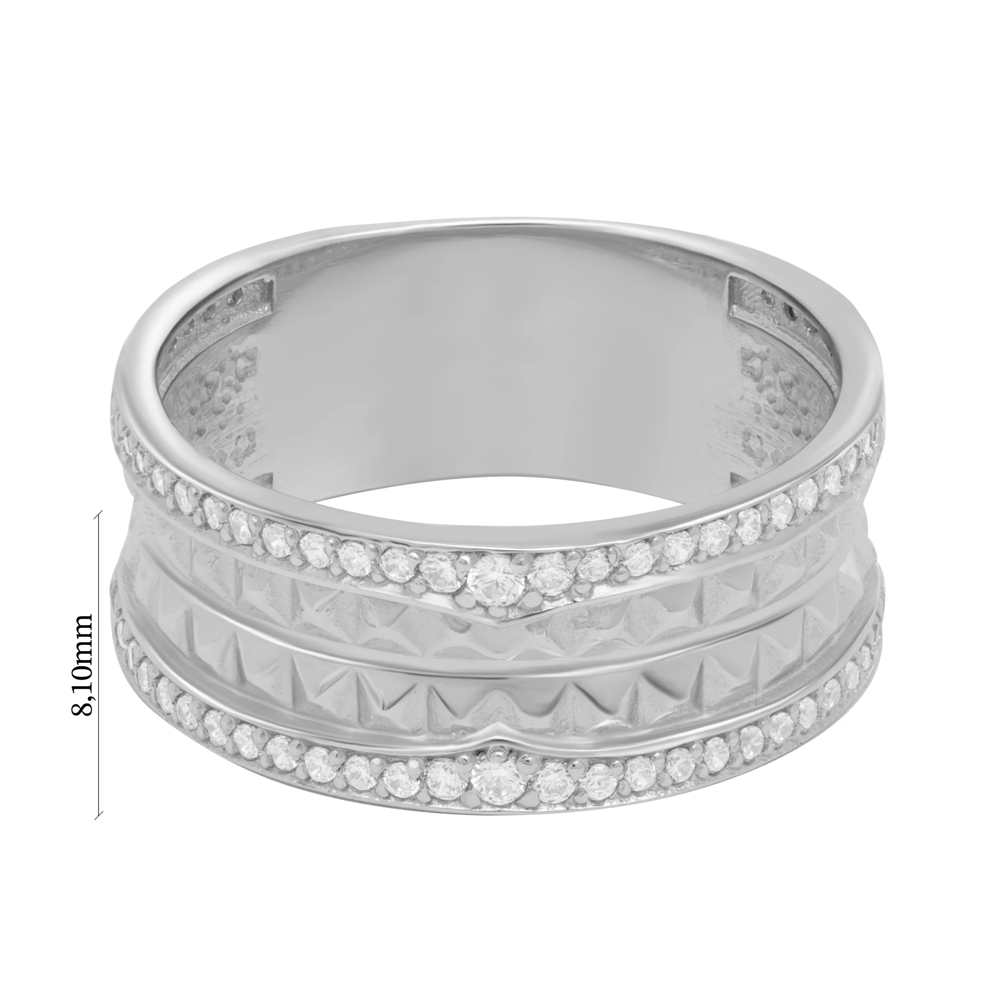 Широкое кольцо из белого золота с фианитами - 1614515 – изображение 5