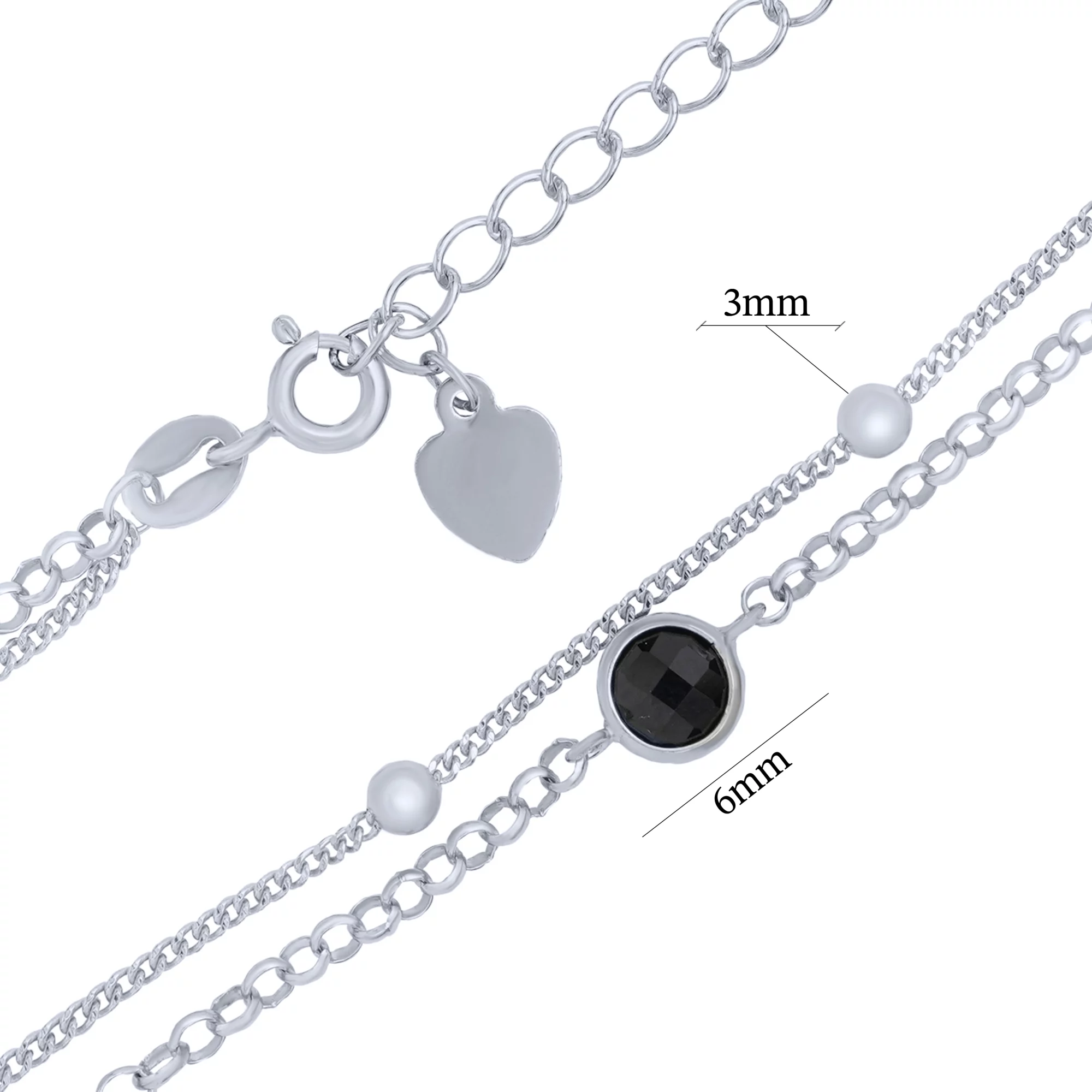 Двойной серебряный браслет с фианитом и шариками плетение якорь - 1715007 – изображение 3