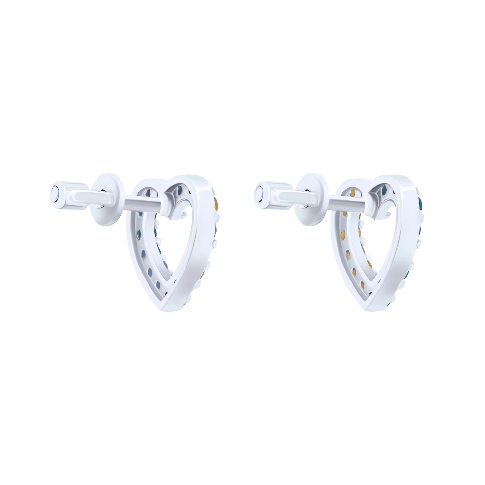 Срібні сережки-гвоздики "Сердечко" з фіанітами - 1759340 – зображення 2
