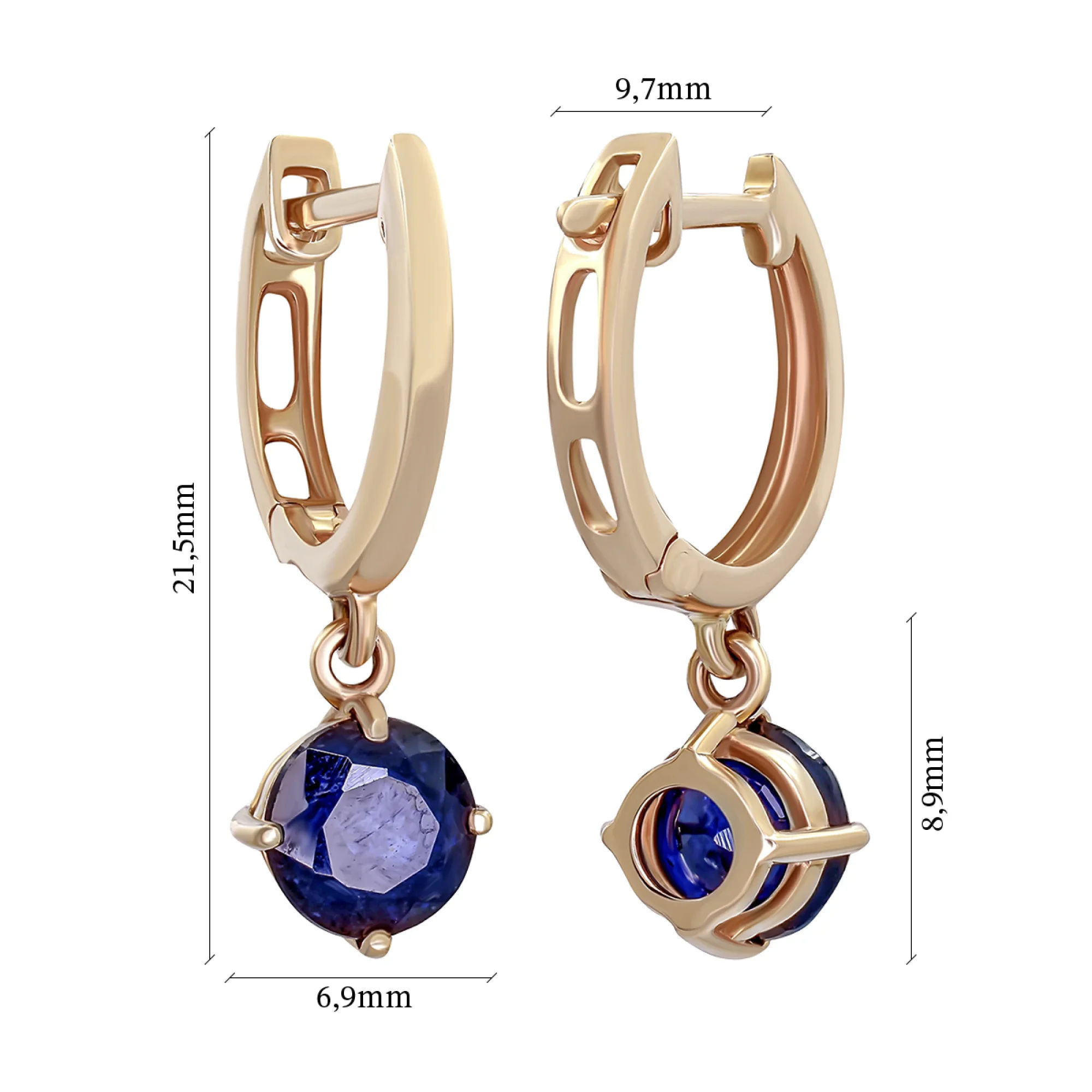 Сережки-кольца из красного золота с сапфирами и подвесами - 896203 - 3