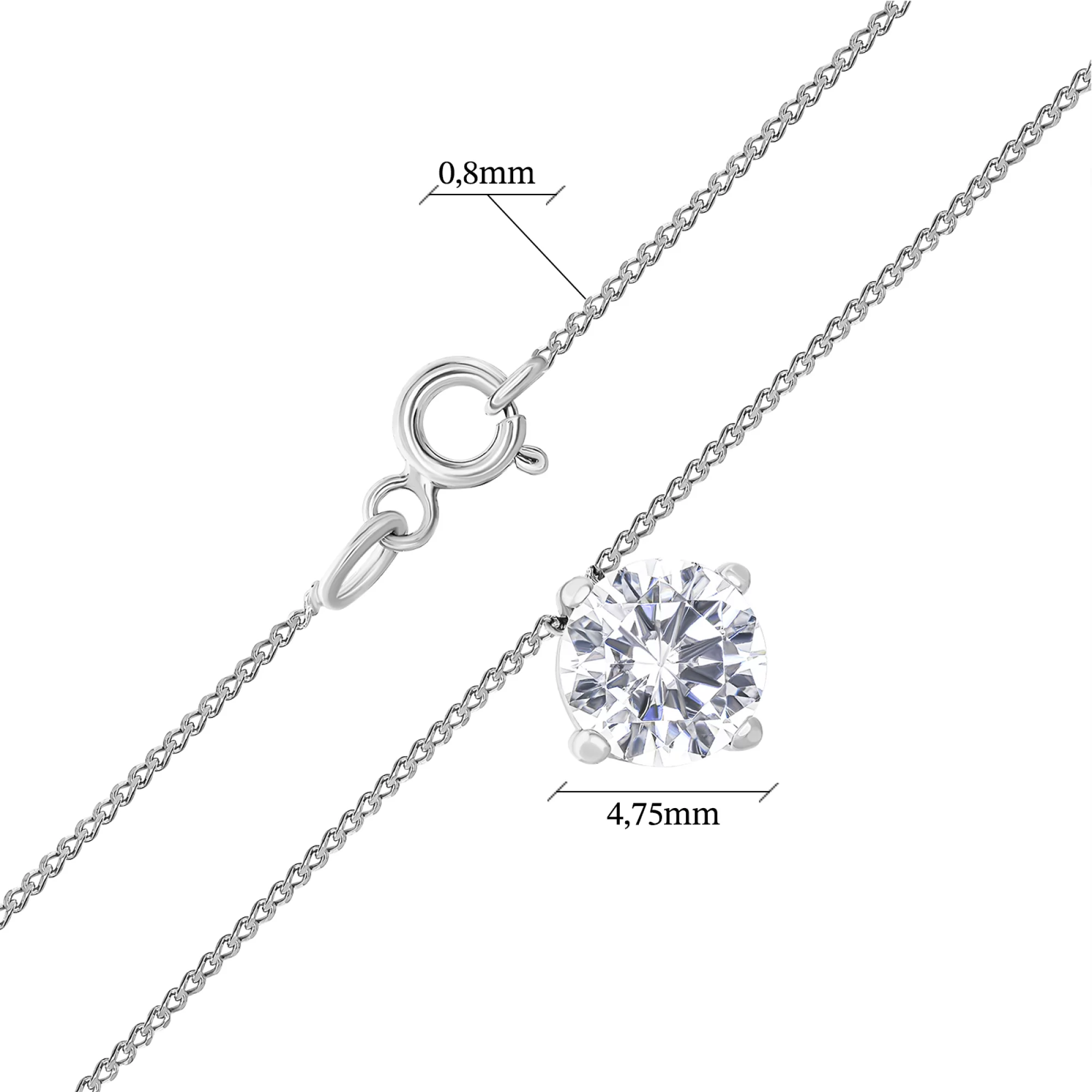 Ланцюжок срібний з підвіскою та фіанітом плетіння панцир - 1579422 – зображення 3