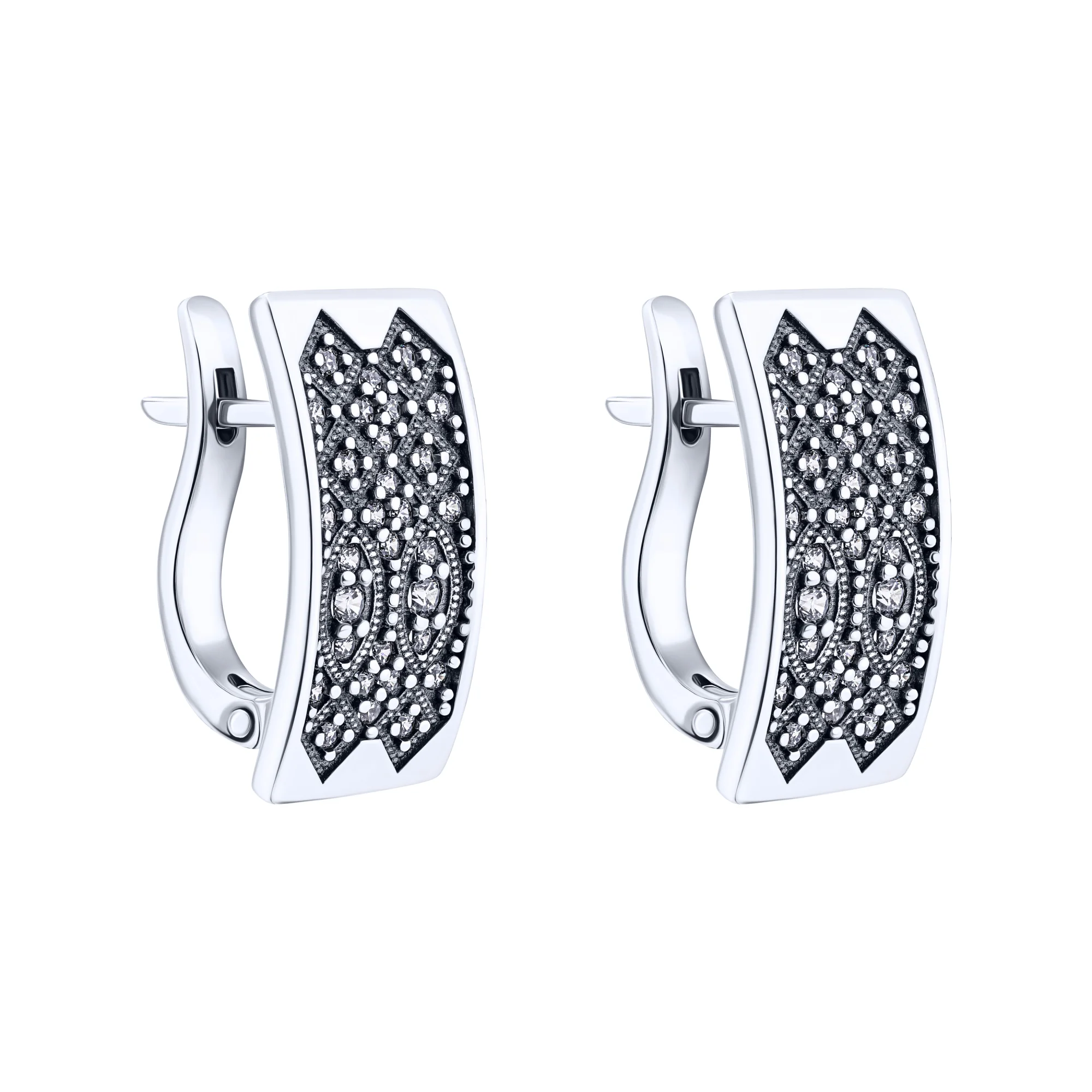 Серебряные серьги с фианитами и чернением - 2182688 - 1
