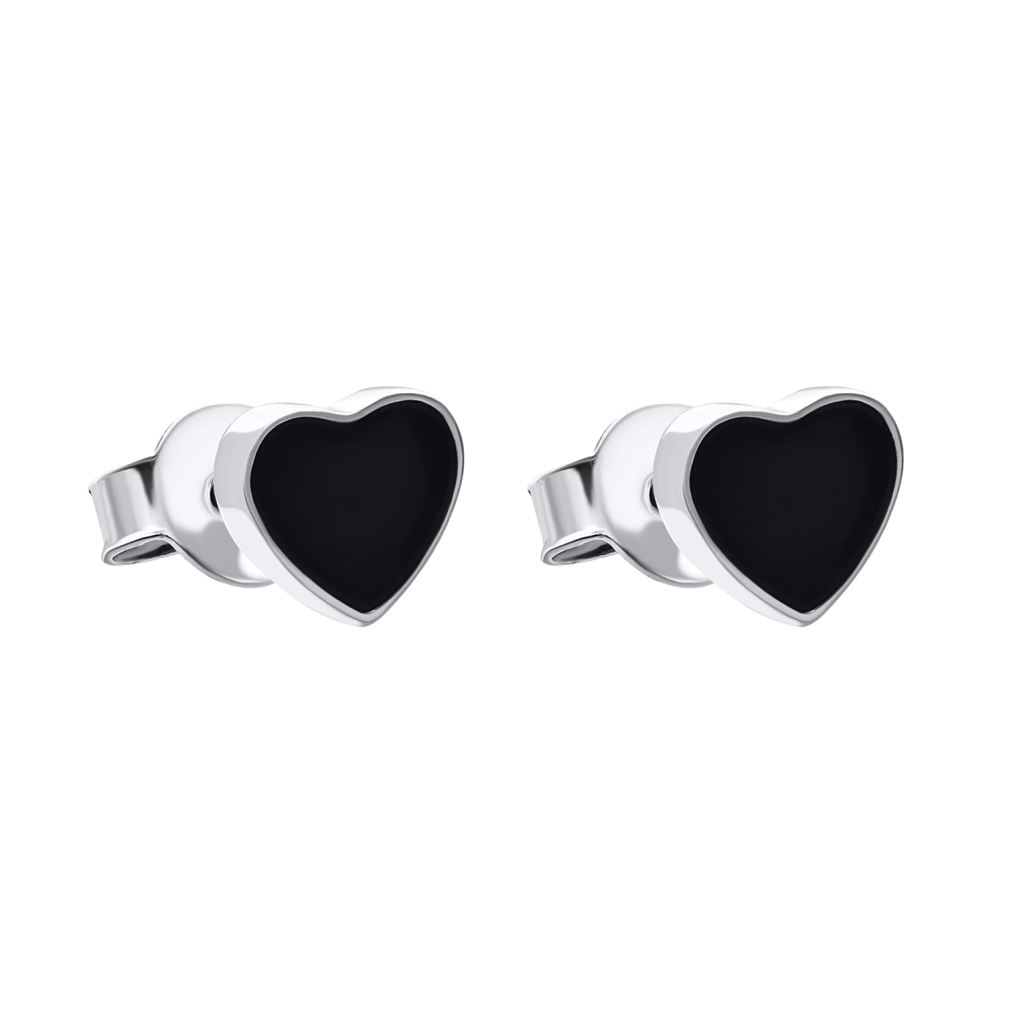 Срібні сережки-гвоздики з емаллю "Серце" - 1548885 – зображення 1