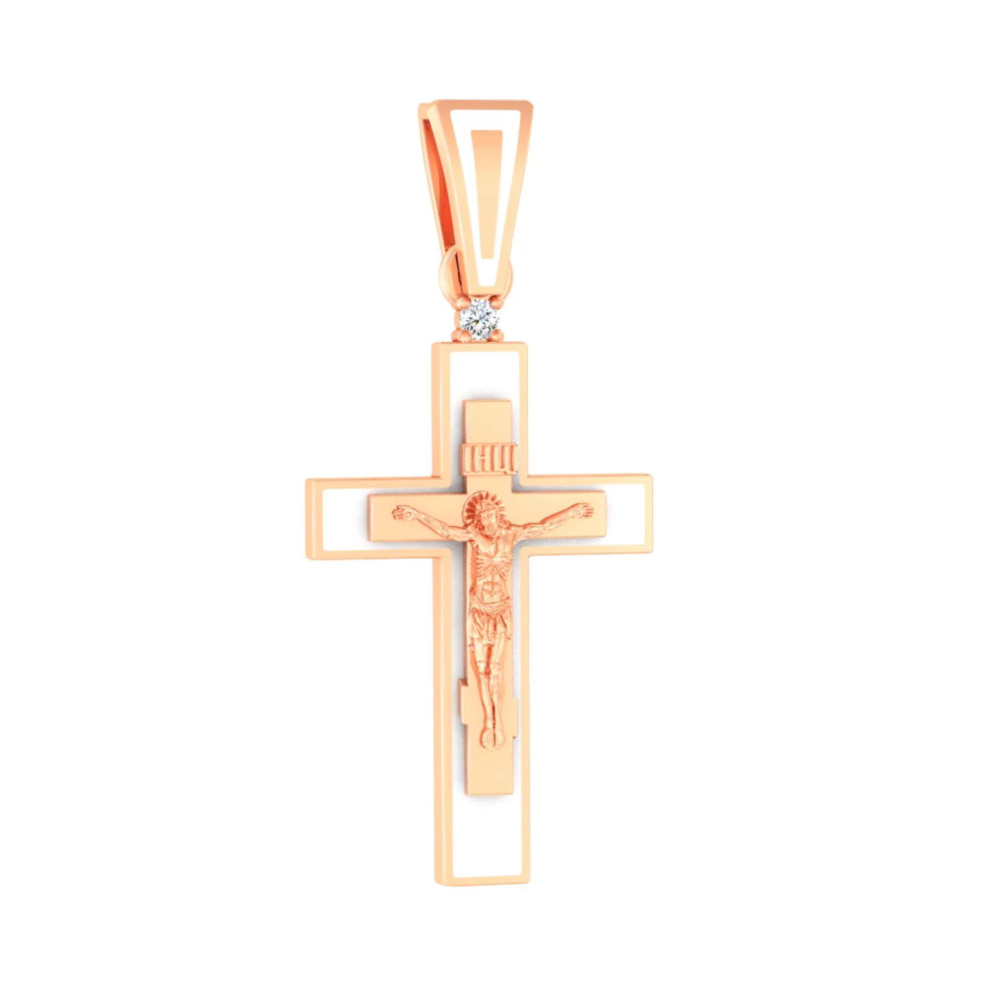 Крестик из красного золота с эмалью и фианитом - 972161 – изображение 1