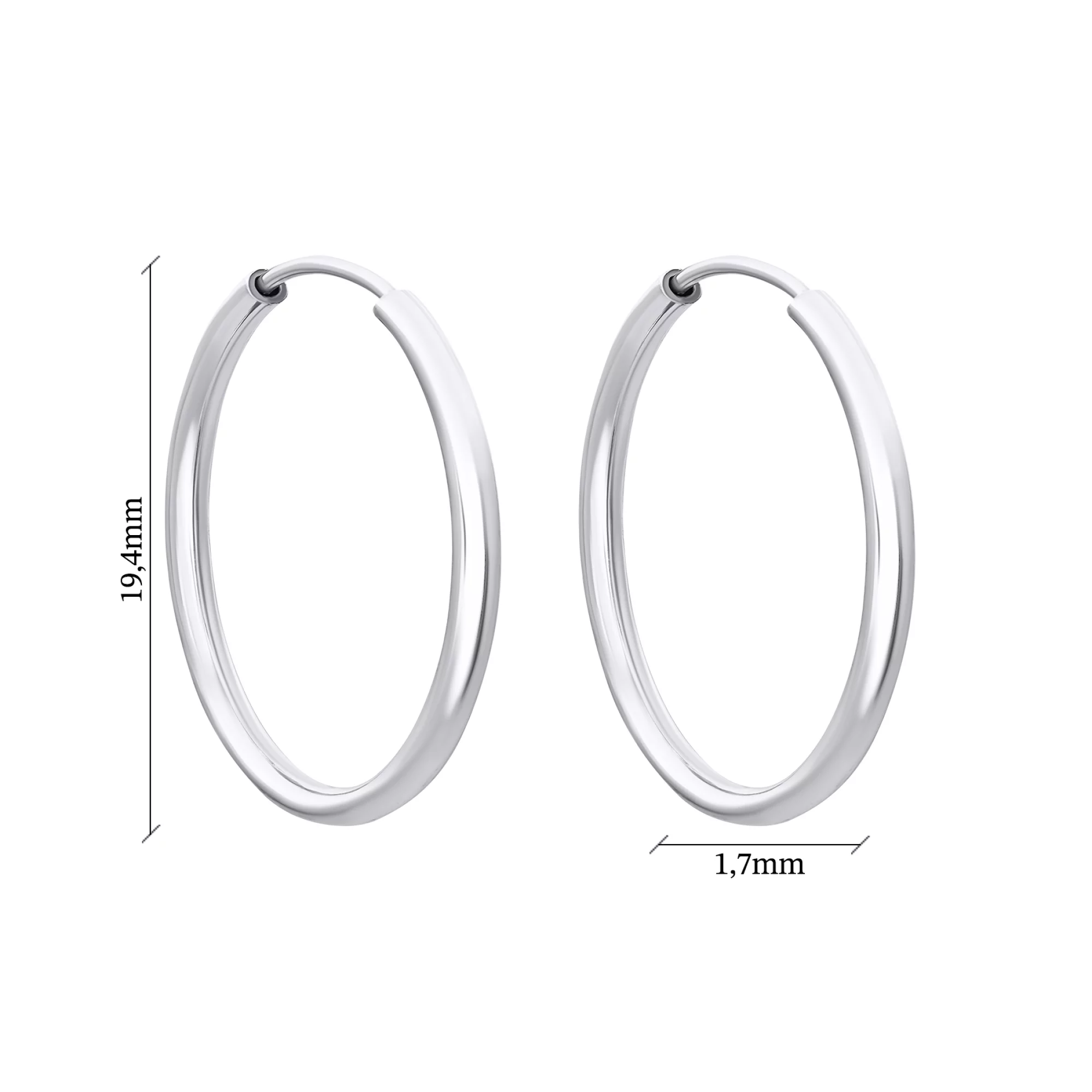 Сережки-кільця зі срібла з родіюванням - 1545961 – зображення 2