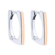 Серьги "Квадрат" из серебра со вставкой из красного золота - 2146369