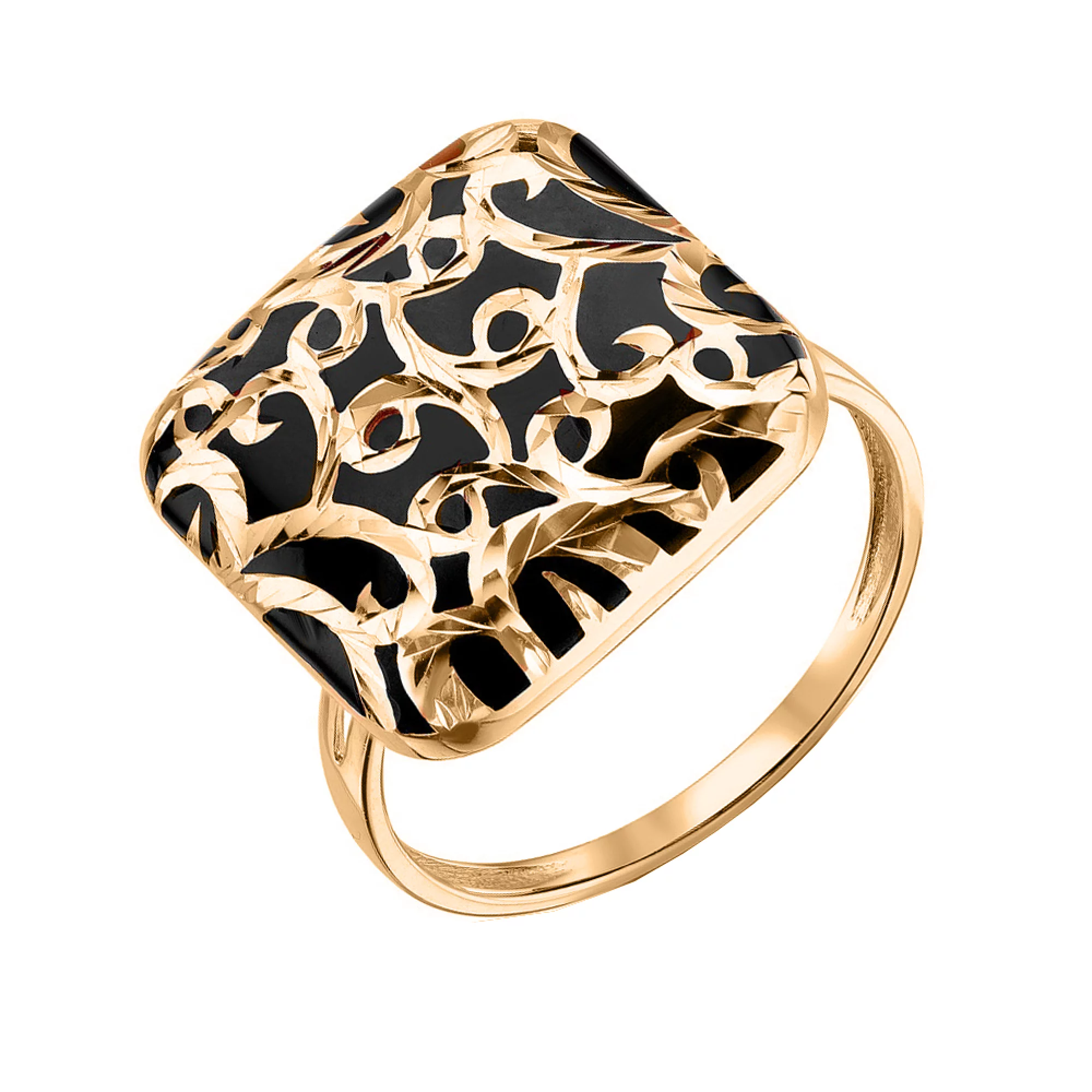 Золотое кольцо квадратной формы с черной эмалью - 1433982 – изображение 1