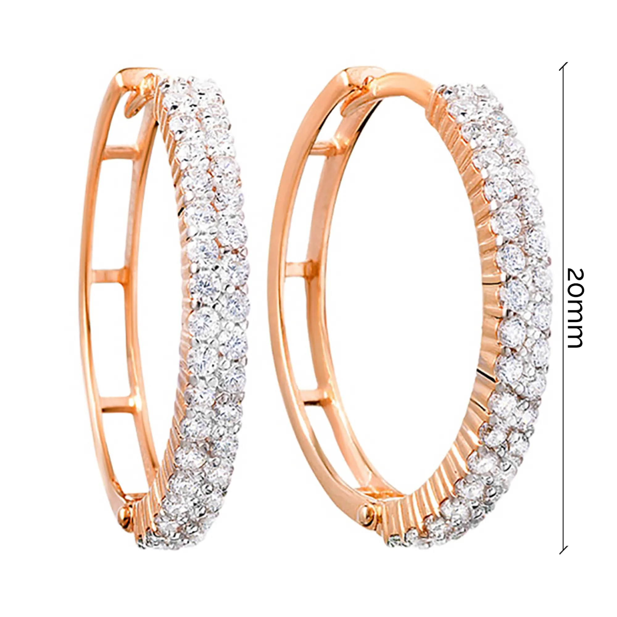 Сережки-кольца из красного золота с фианитами - 966743 - 3